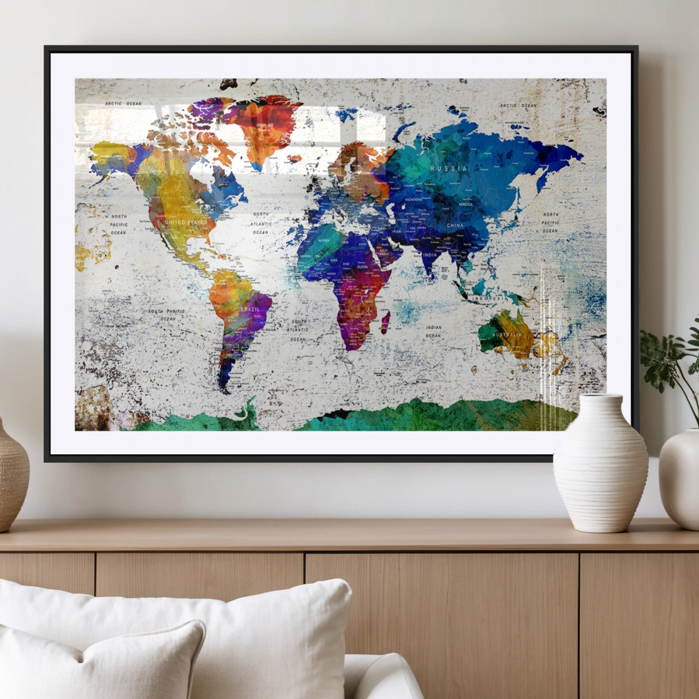 MGC-FP-36x24 - Push Pin World Map Canvas Print – Framed Wall Art for Couples to Track Their Travels – Anniversary