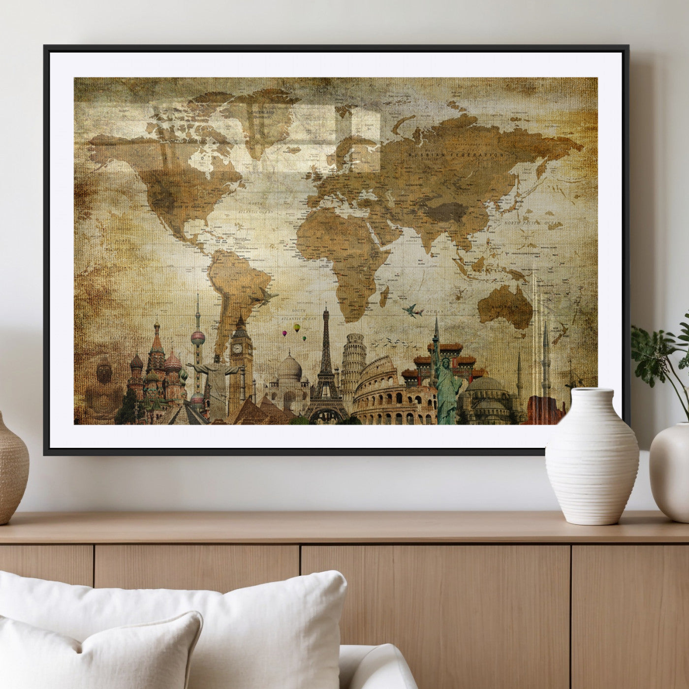MGC-FP-36x24 - Push Pin World Map Canvas Print – Framed Wall Art for Couples to Track Their Travels – Anniversary