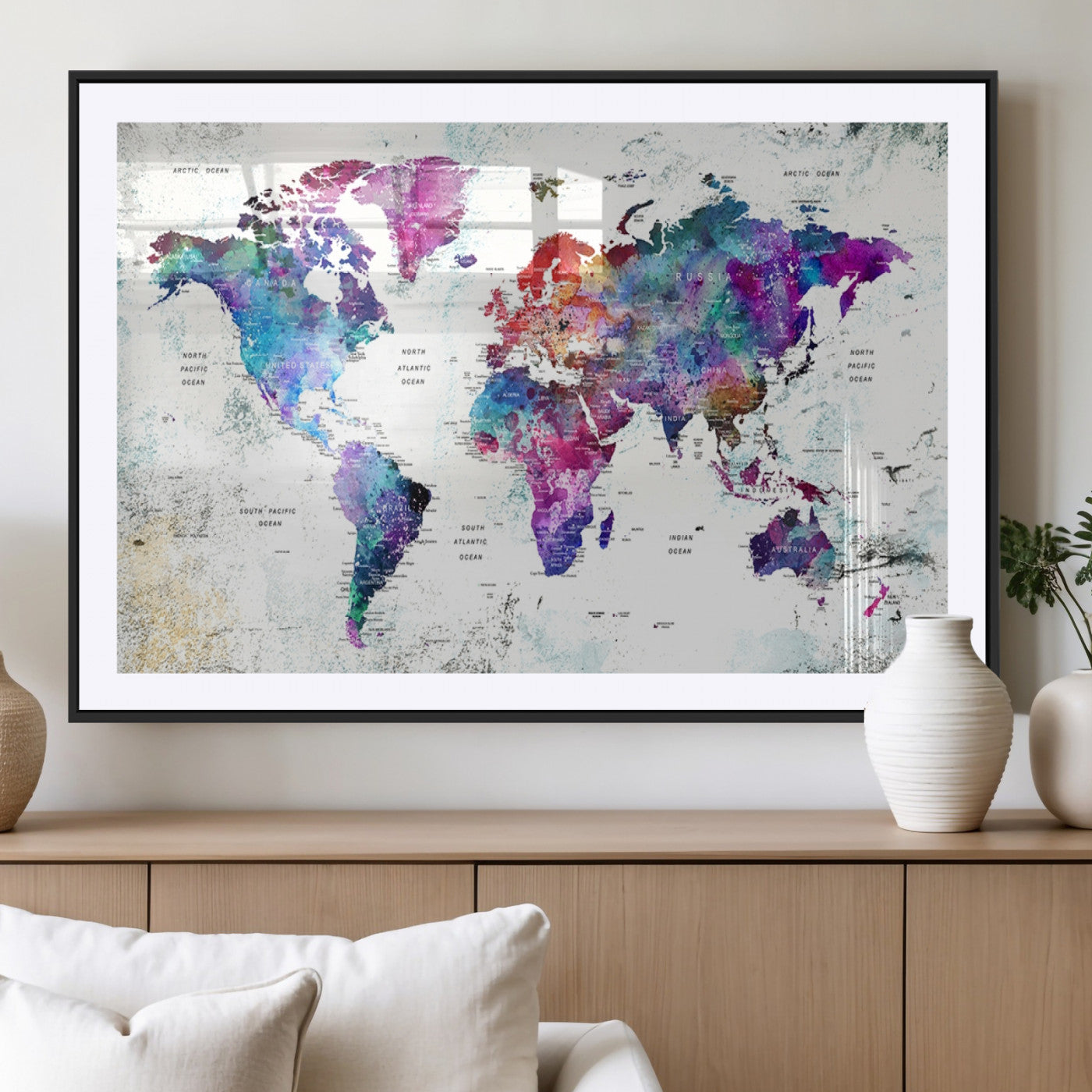 MGC-FP-36x24 - Push Pin World Map Canvas Print – Framed Wall Art for Couples to Track Their Travels – Anniversary