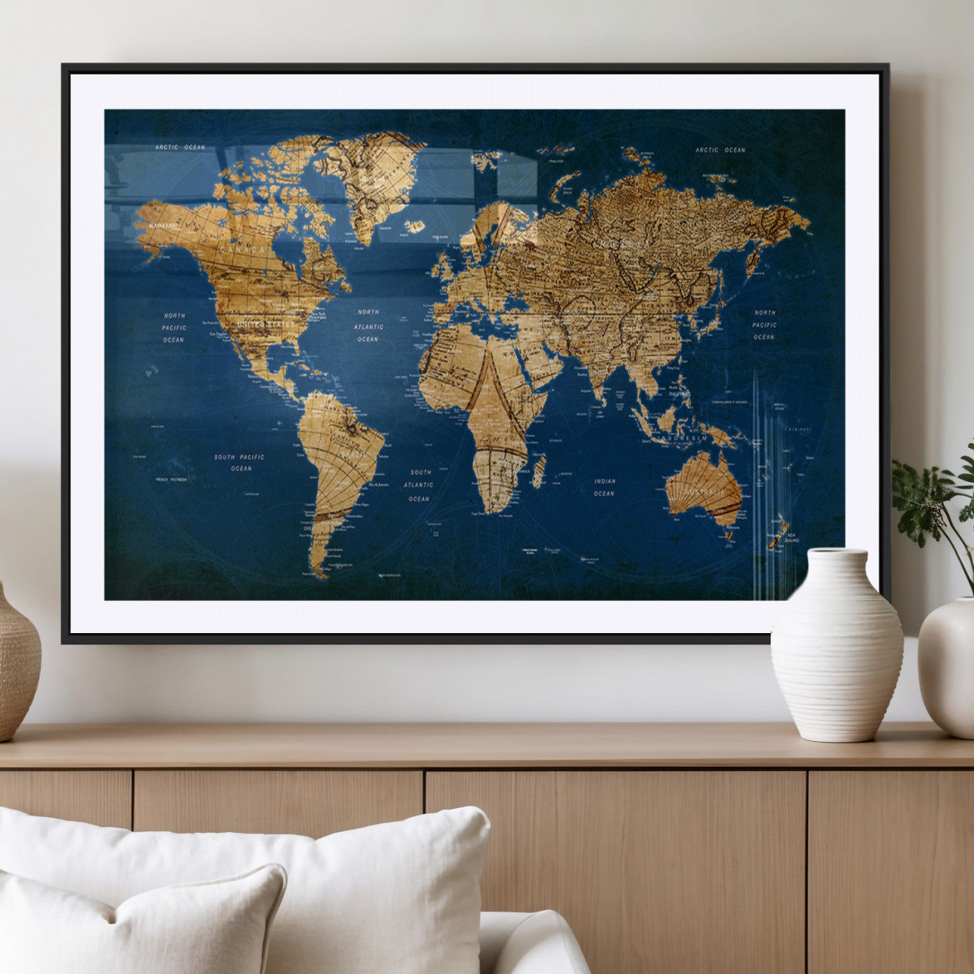 MGC-FP-36x24 - Push Pin World Map Canvas Print – Framed Wall Art for Couples to Track Their Travels – Anniversary