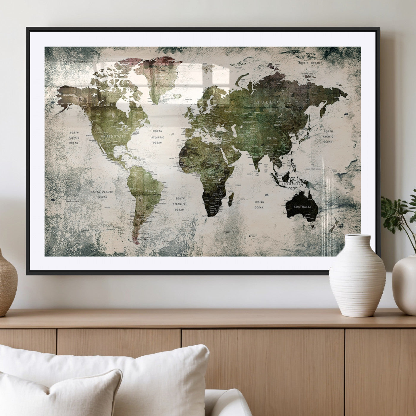 MGC-FP-36x24 - Push Pin World Map Canvas Print – Framed Wall Art for Couples to Track Their Travels – Anniversary