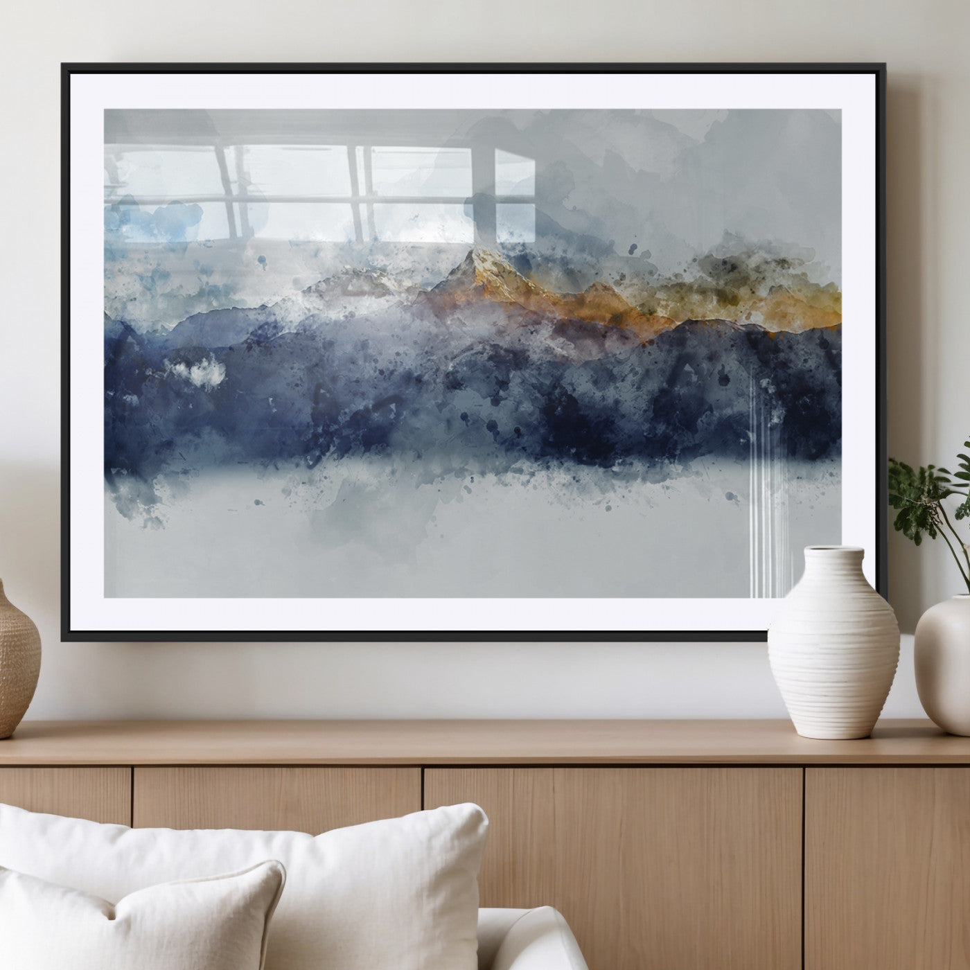89149-MGV-CV-36X24-Abstract Mountain Range Art Canvas Print | 3 Panel Watercolor Landscape for Living Room, Office, or Bedroom | Large Ready-to-Hang Artwork
