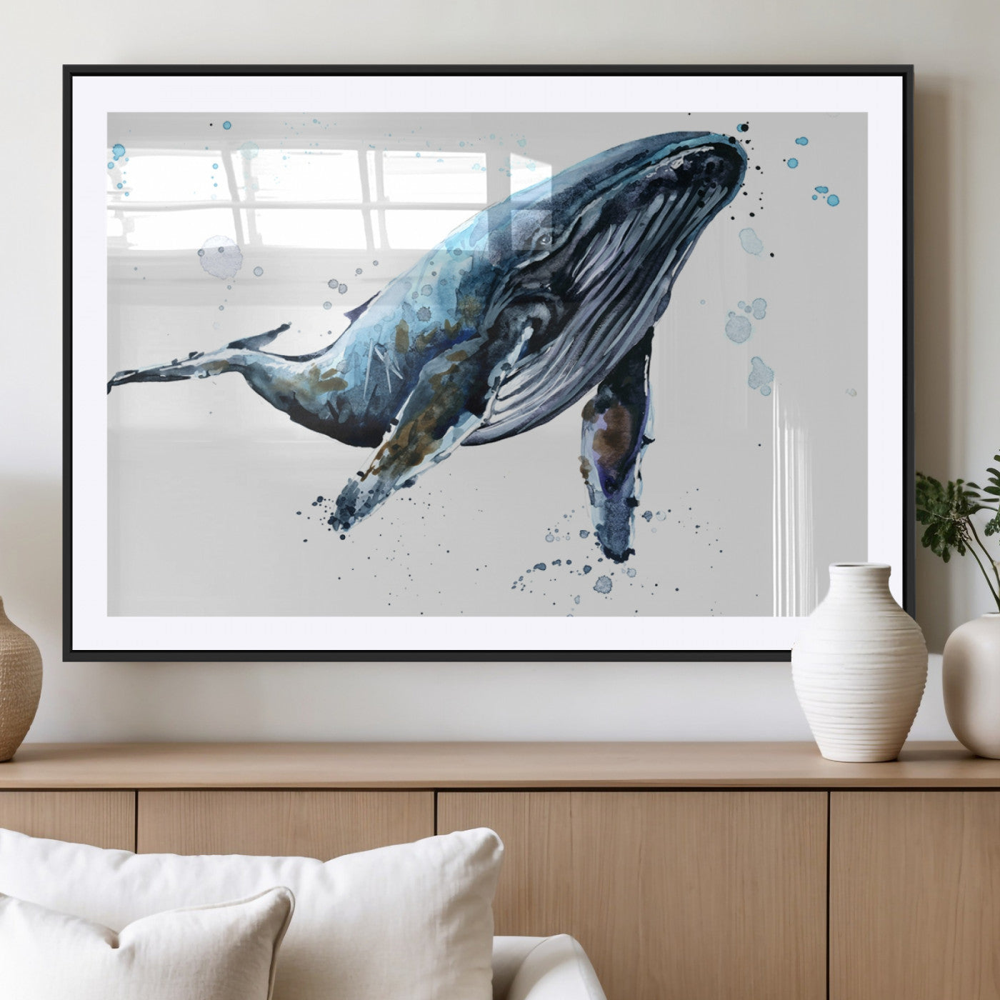 MGC-FP-36x24 - Watercolor Whale Wall Art Canvas Print