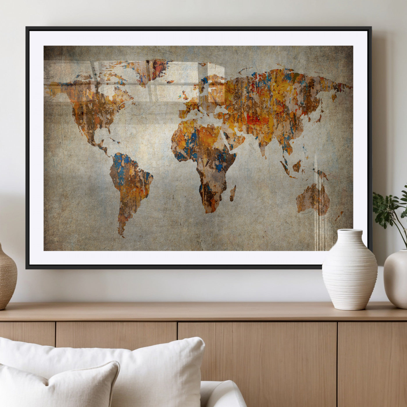 MGC-FP-36x24 - Push Pin World Map Canvas Print – Framed Wall Art for Couples to Track Their Travels – Anniversary