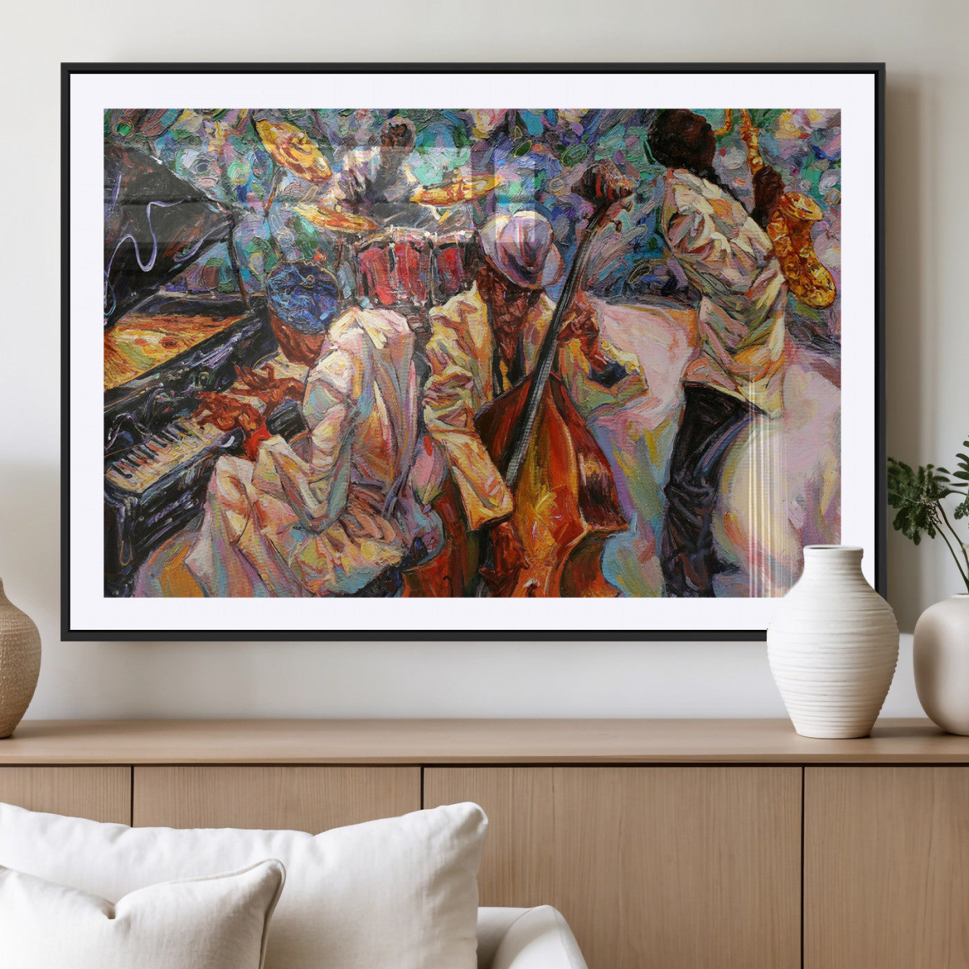 34929-MGV-CV-36X24 - African American Jazz Art Music Abstract Wall Art Painting Canvas Wall Art