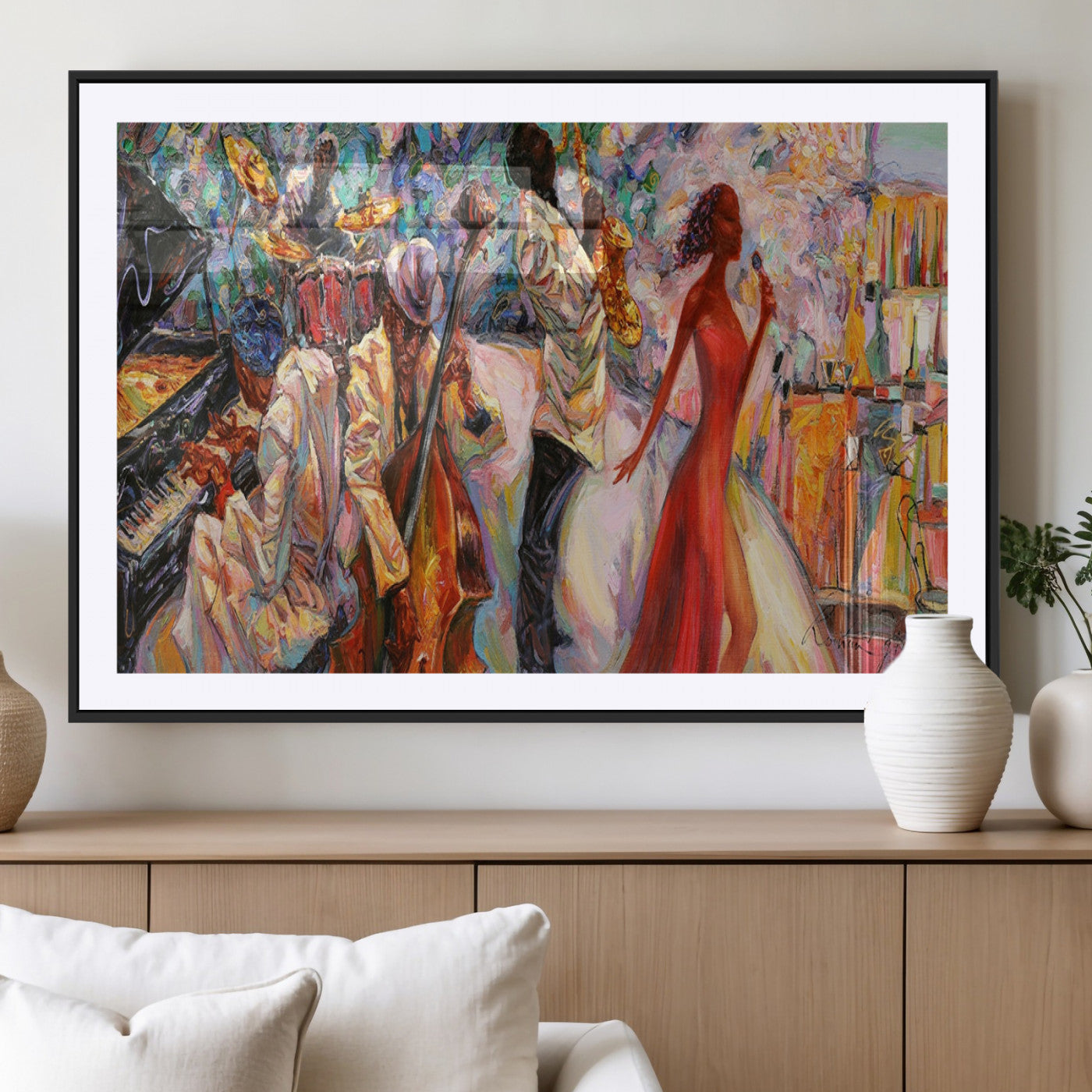 MGC-FP-36x24 - Abstract Afro American Jazz Canvas Wall Art | Music-Inspired Painting for Dining Room, Living Room,
