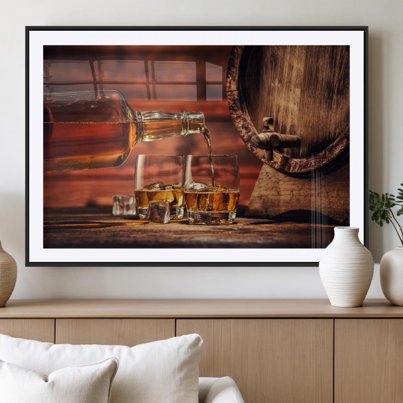 MGC-FP-36x24 - Whiskey and Cigar Canvas Wall Art | 3 Panel Bar Room Decor for Home Lounge, Office, or Man Cave |