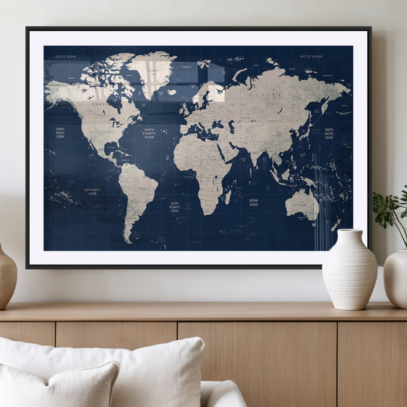 17866-MGV-CV-36X24-Push Pin World Map Canvas Print – Framed Wall Art for Couples to Track Their Travels – Anniversary
