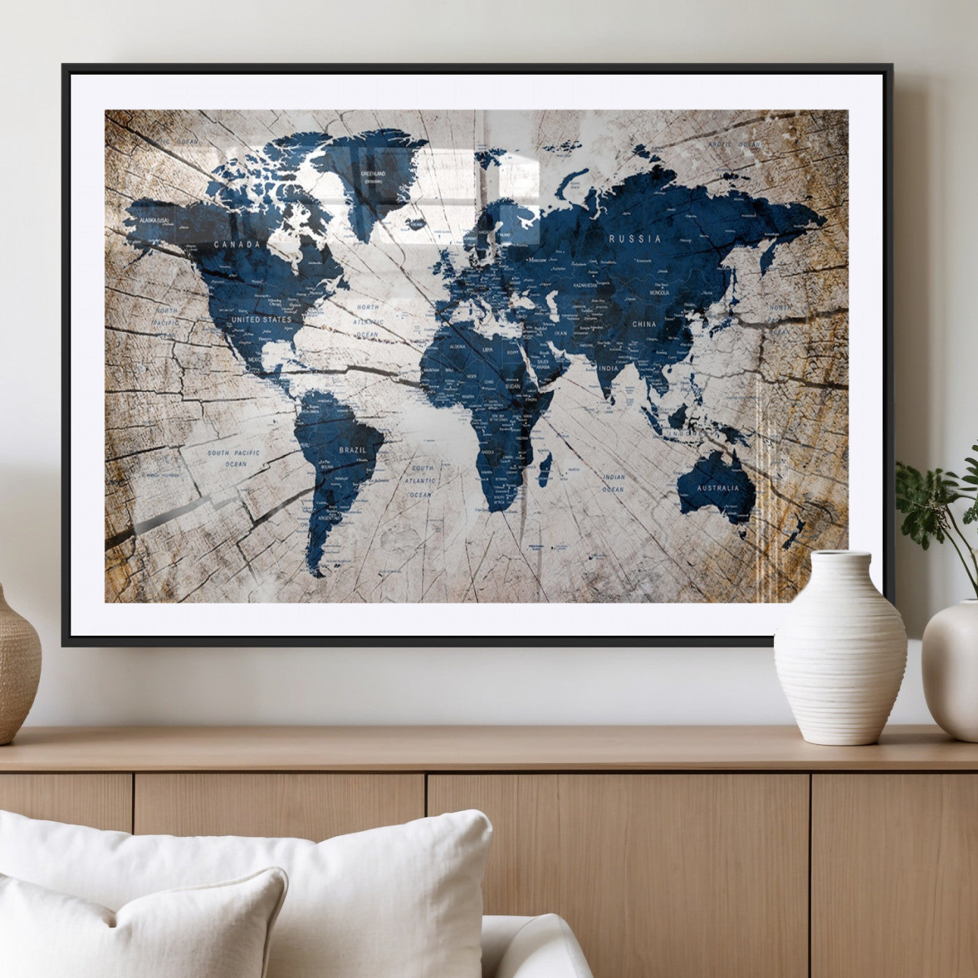MGC-FP-36x24 - Push Pin World Map Canvas Print – Framed Wall Art for Couples to Track Their Travels – Anniversary