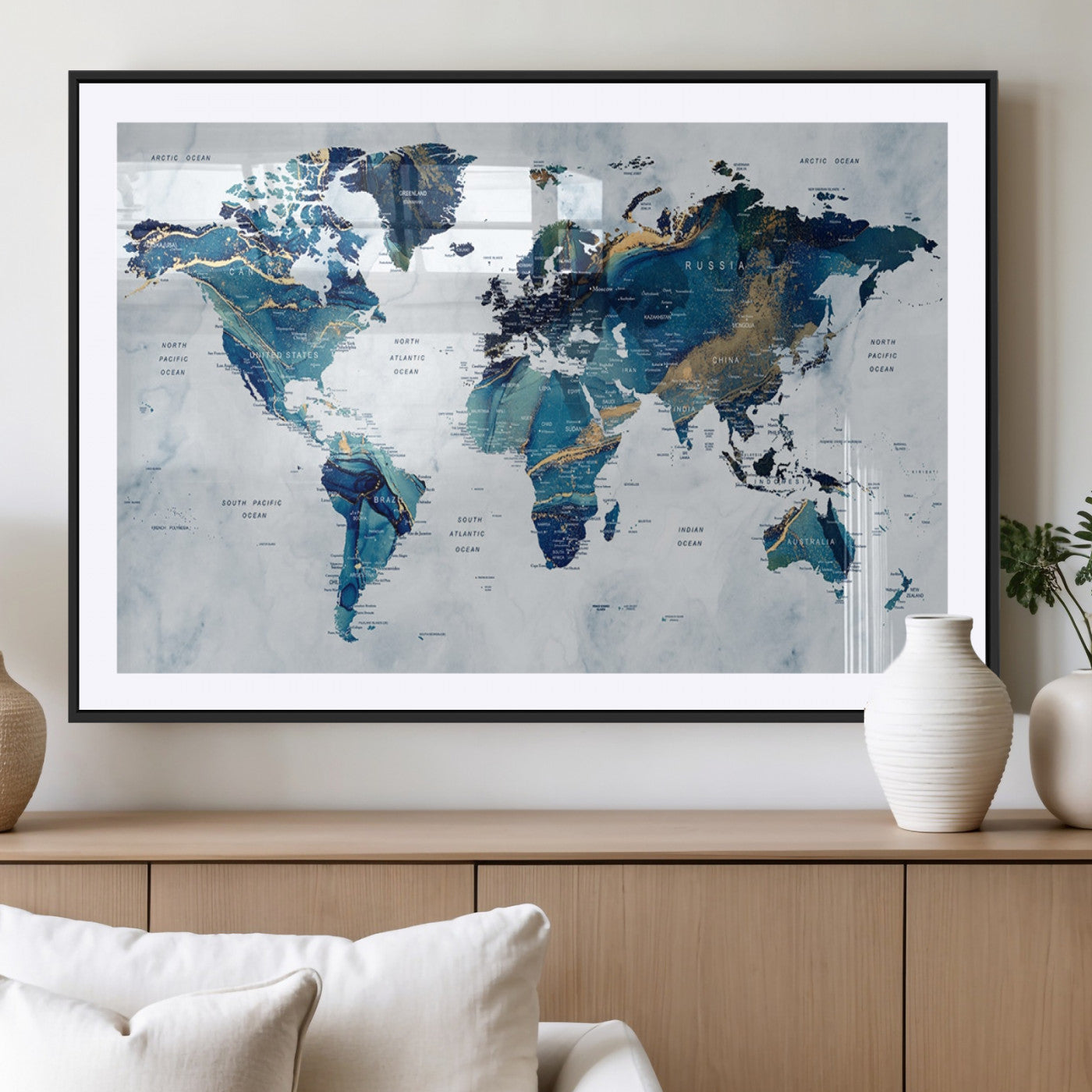 MGC-FP-36x24 - Push Pin World Map Canvas Print – Framed Wall Art for Couples to Track Their Travels – Anniversary