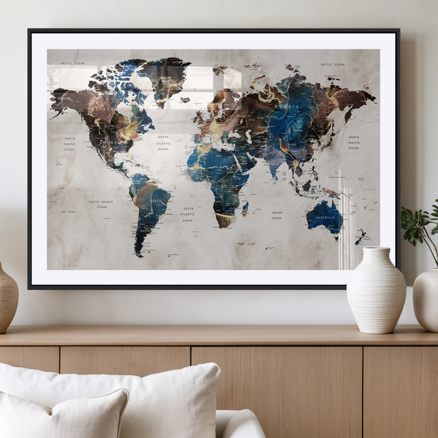 MGC-FP-36x24 - Push Pin World Map Canvas Print – Framed Wall Art for Couples to Track Their Travels – Anniversary
