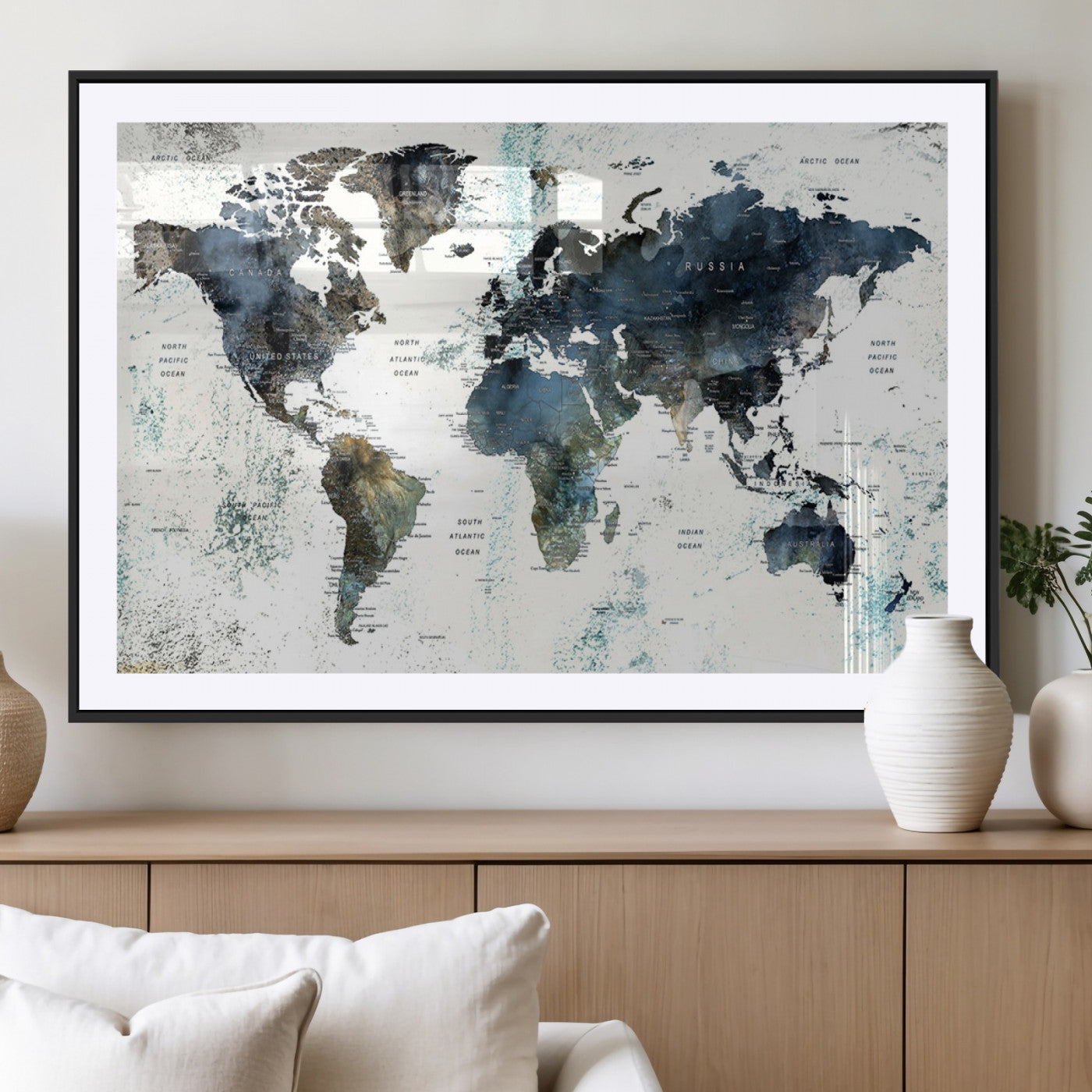 MGC-FP-36x24 - Push Pin World Map Canvas Print – Framed Wall Art for Couples to Track Their Travels – Anniversary