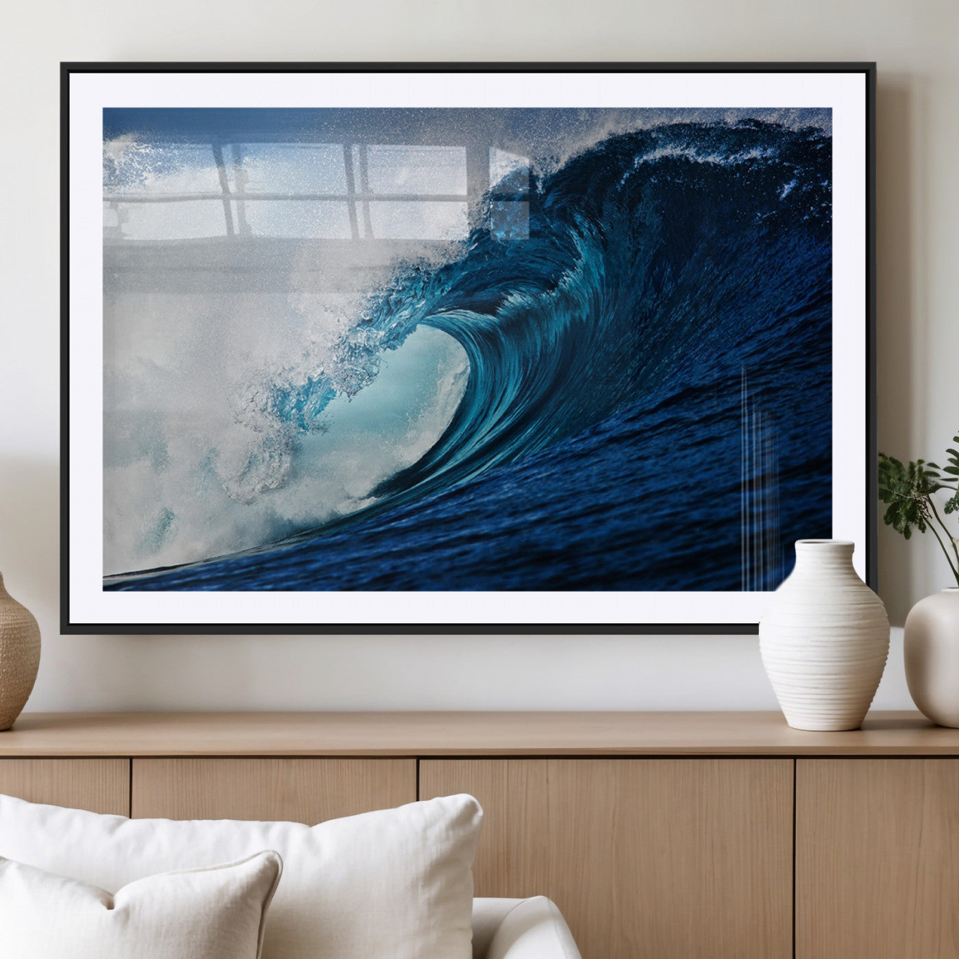 MGC-FP-36x24 - Ocean Wave at Sunset Canvas Art, Large Wall Print of Vibrant Water Waves, Coastal Art for Living