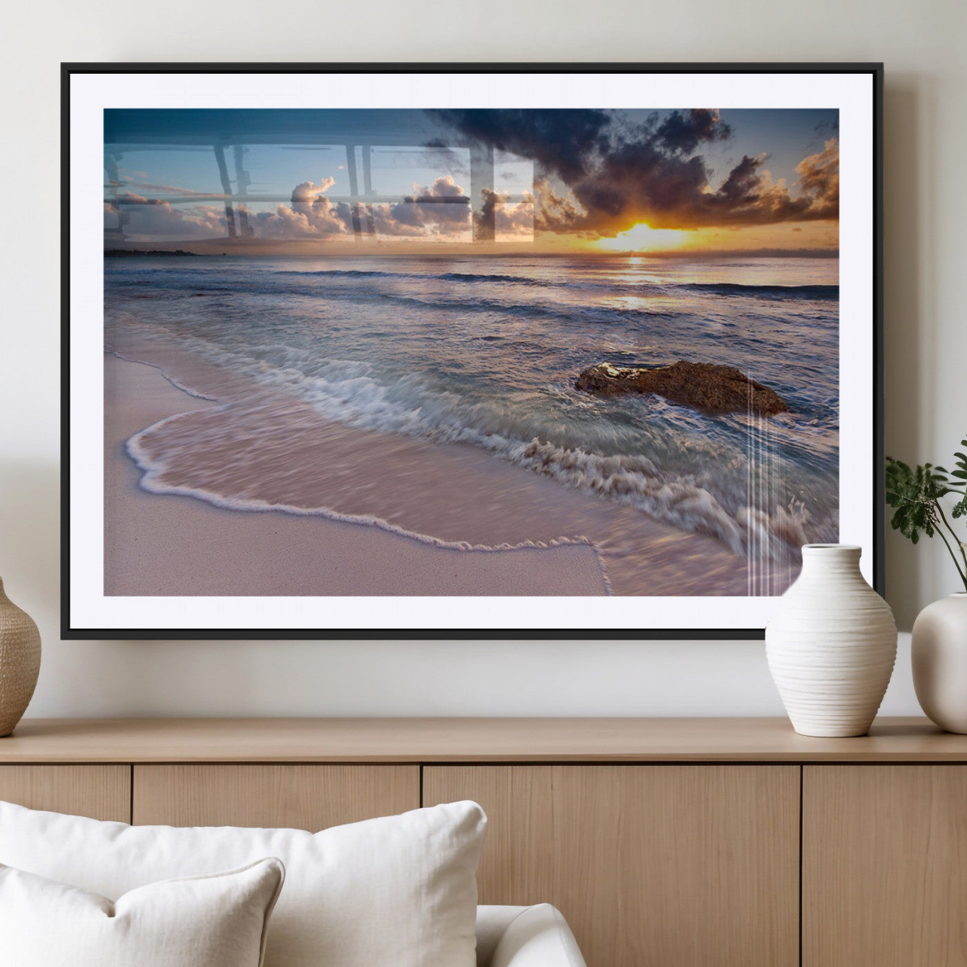 -Sea Ocean Sunset Beach Wall Art Canvas Print