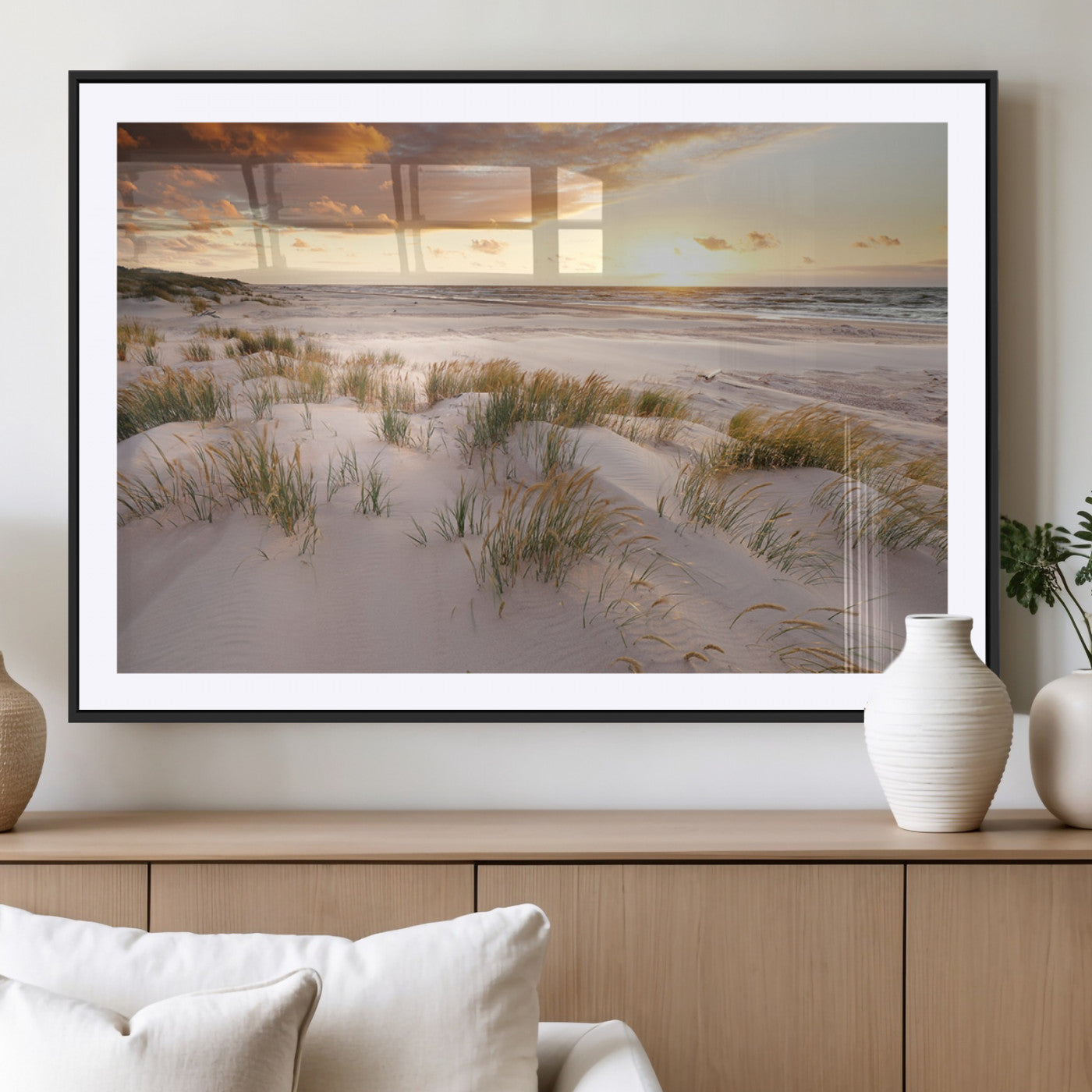 MGC-FP-36x24 - Flight Over Coastal Beach Landscape, Flight Over Coastal Beach Print Canvas Wall Art