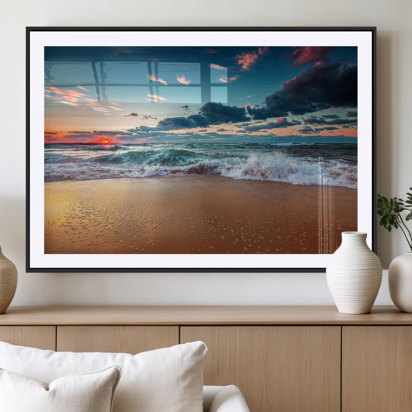 MGC-FP-36x24 - Sunset on Beach Wall Art Ocean Beach Canvas Print