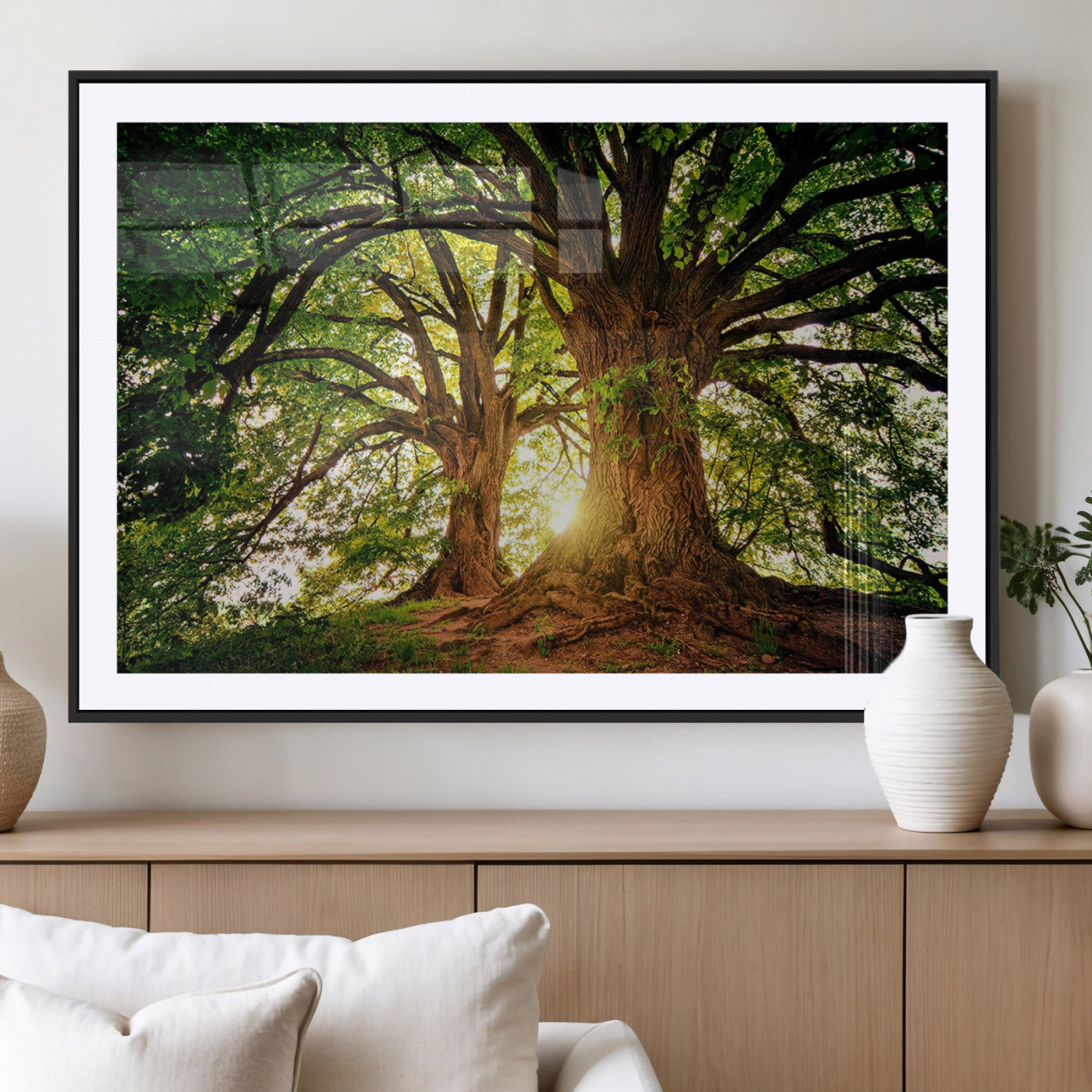 MGC-FP-36x24 - Majestic Ancient Tree Wall Art, NatureCanvas Print, Woodland Art, Tree of Life Artwork, Sunlit