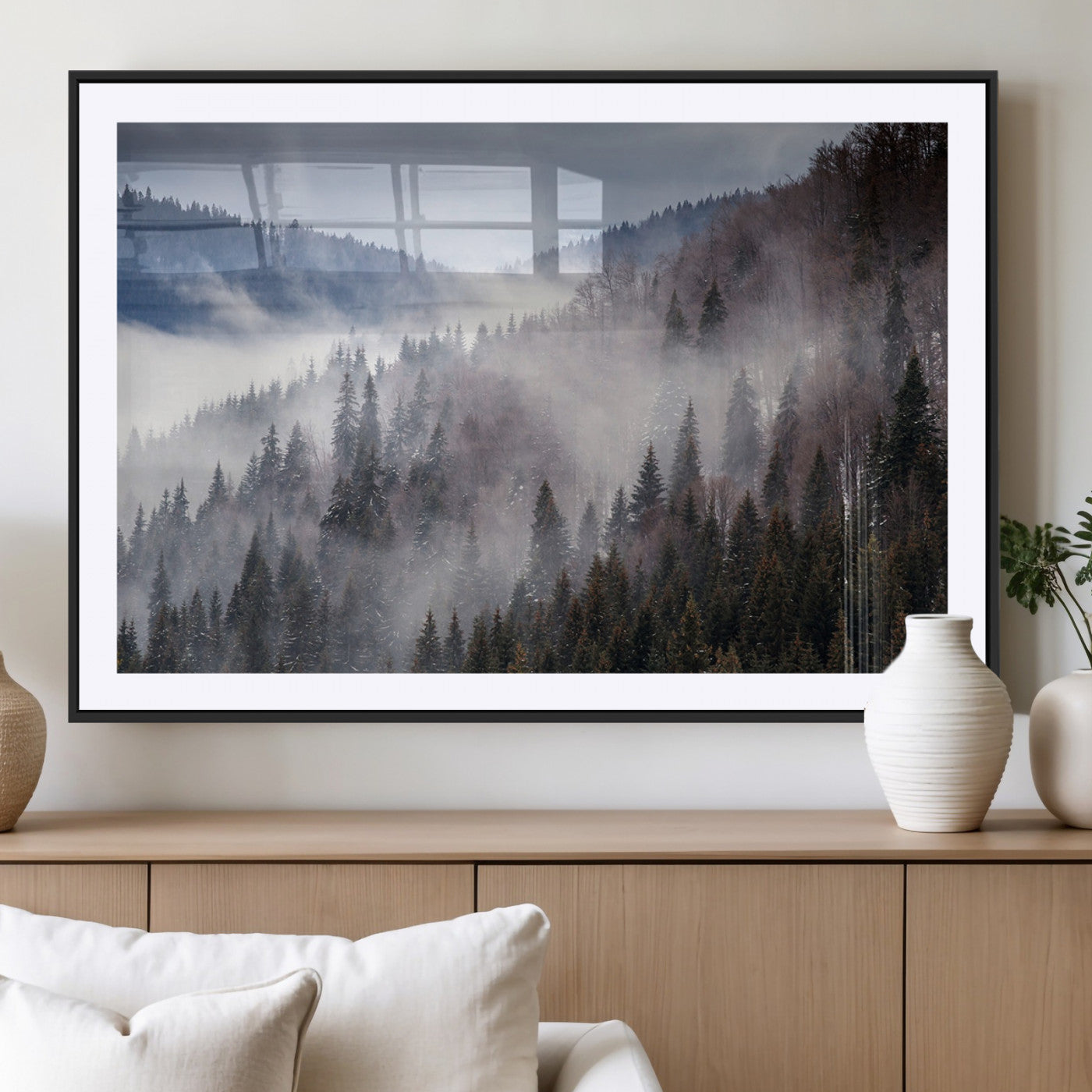 MGC-FP-36x24 - Beautiful Rising Fog in Winter Mountain Landscape - Framed Rising Fog in Winter Mountain Canvas