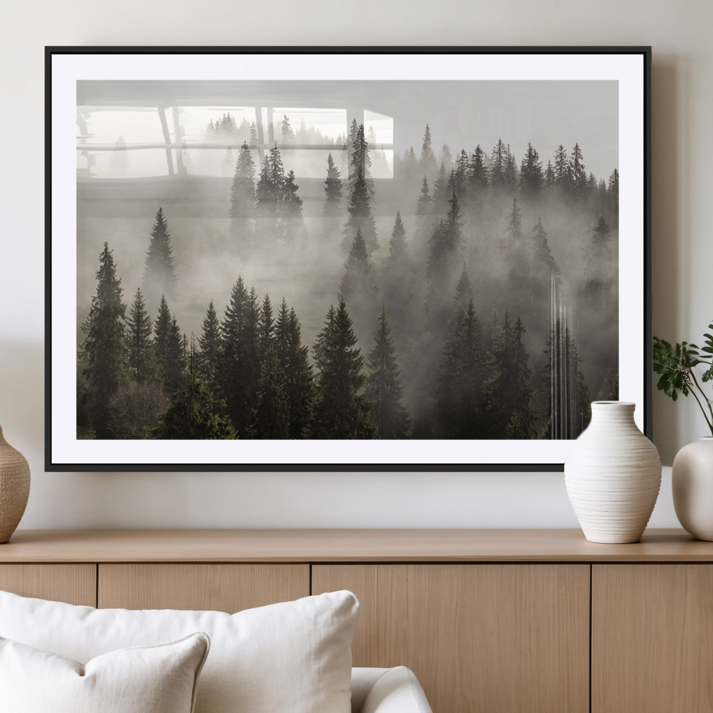 MGC-FP-36x24 - Foggy Mountain Wall Art | 3-Panel Foggy Forest and Mountain Landscape | Large Giclee Print for