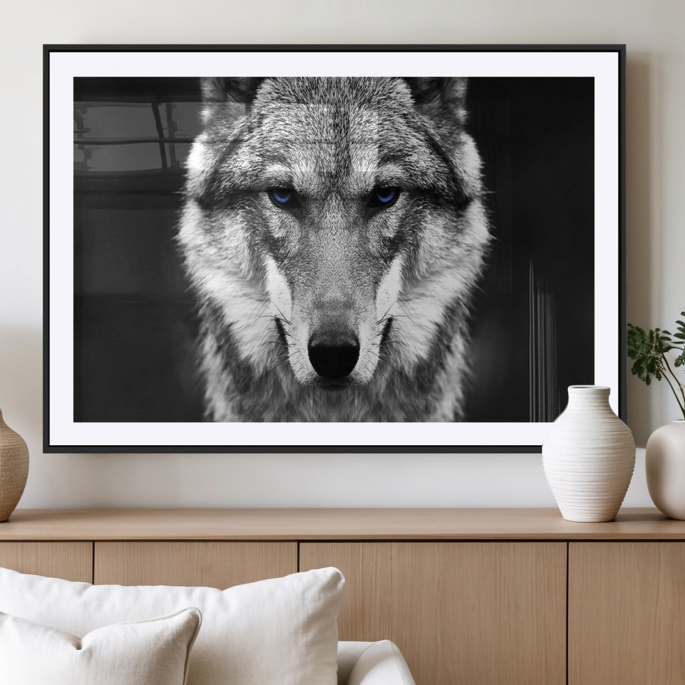 MGC-FP-36x24 - Black and White Wild Wolf Wall Art Canvas Print