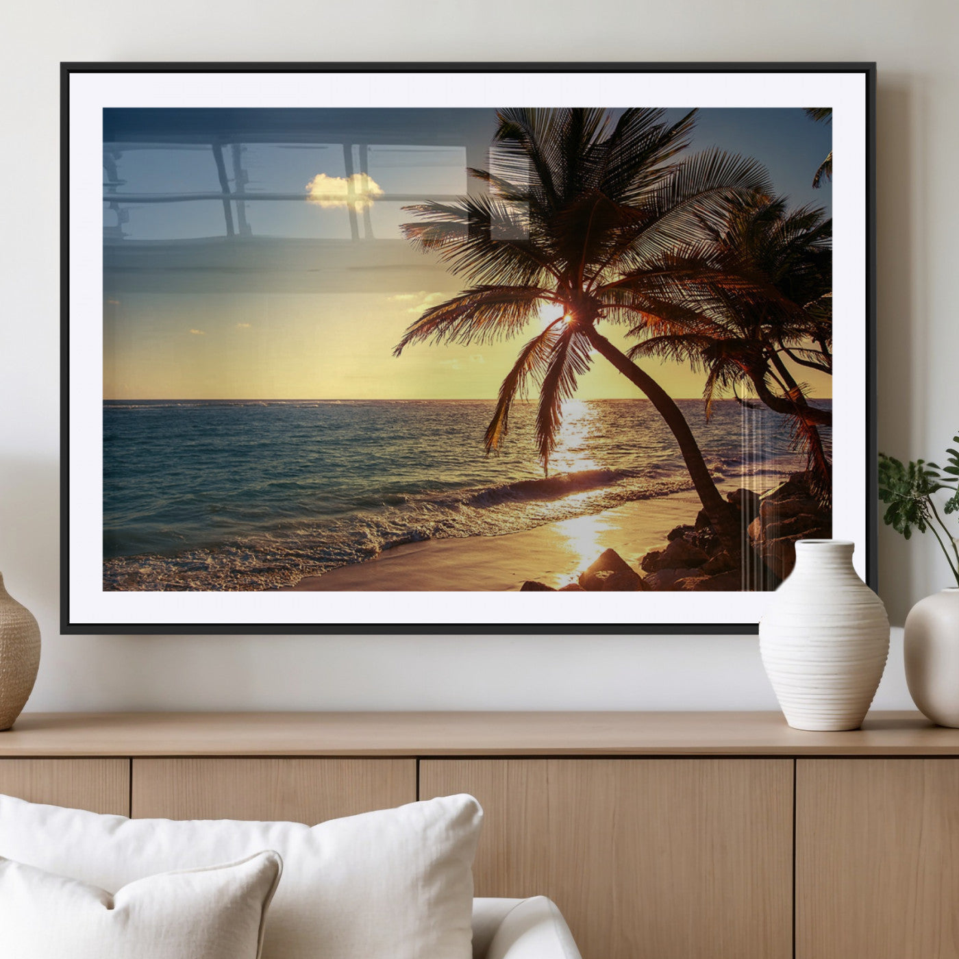 -Sunset Palm Trees Wall Art Canvas Print