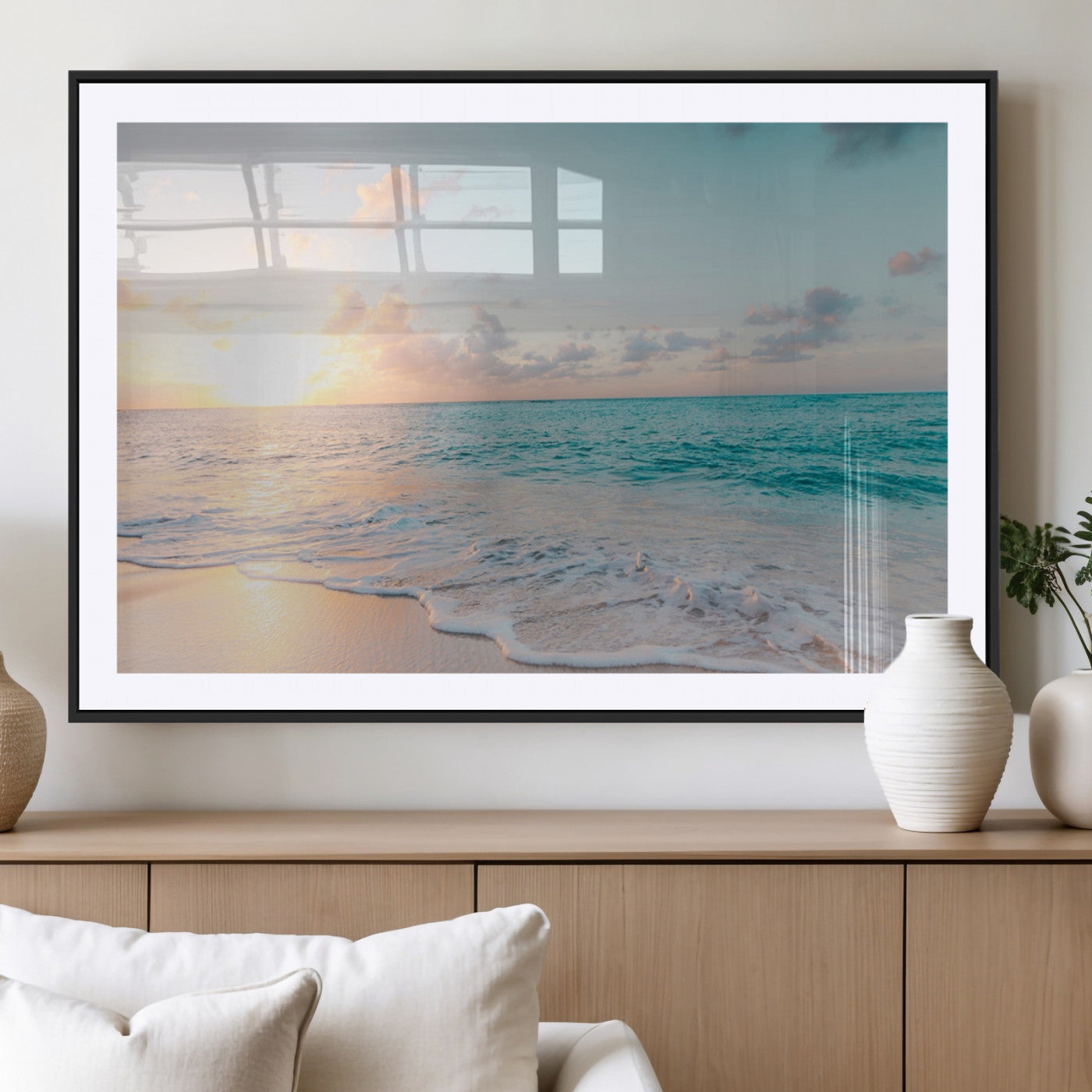 MGC-FP-36x24 - Tranquil Ocean Beach Sunset Canvas Wall Art | 3-Panel Coastal Decor