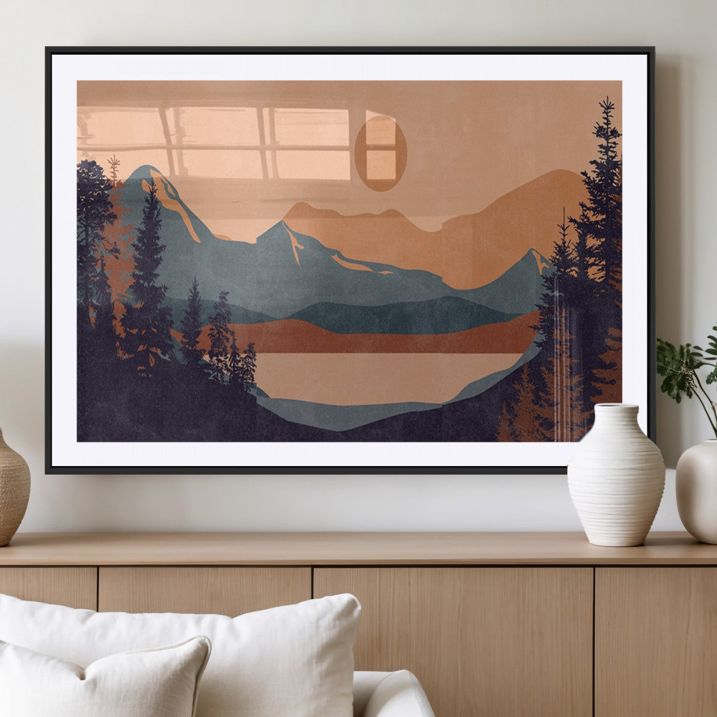 MGC-FP-36x24 - Modern Boho Sunset Canvas Print, Mountain Landscape Triptych – Giclée Canvas Art Print for Living
