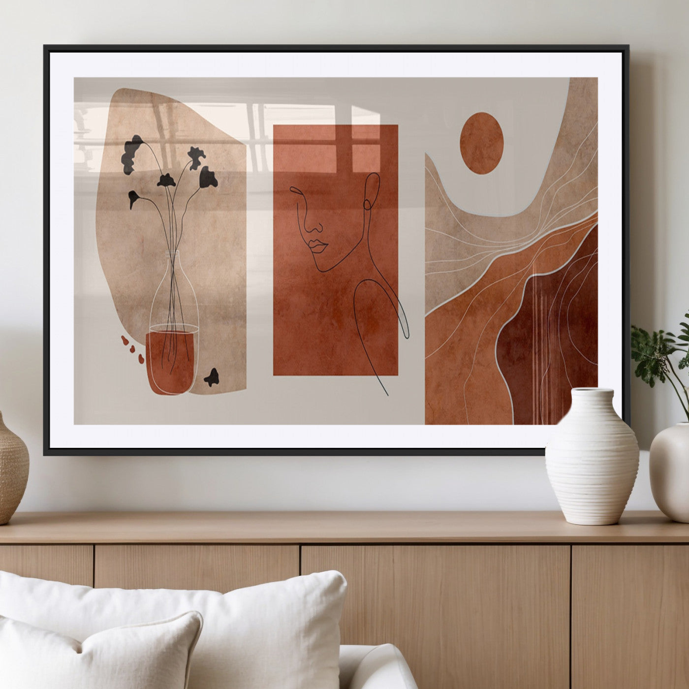 MGC-FP-36x24 - Boho Sunset Mountain Canvas Print, Modern Boho Sunset Mountain Landscape Triptych – Giclée Canvas