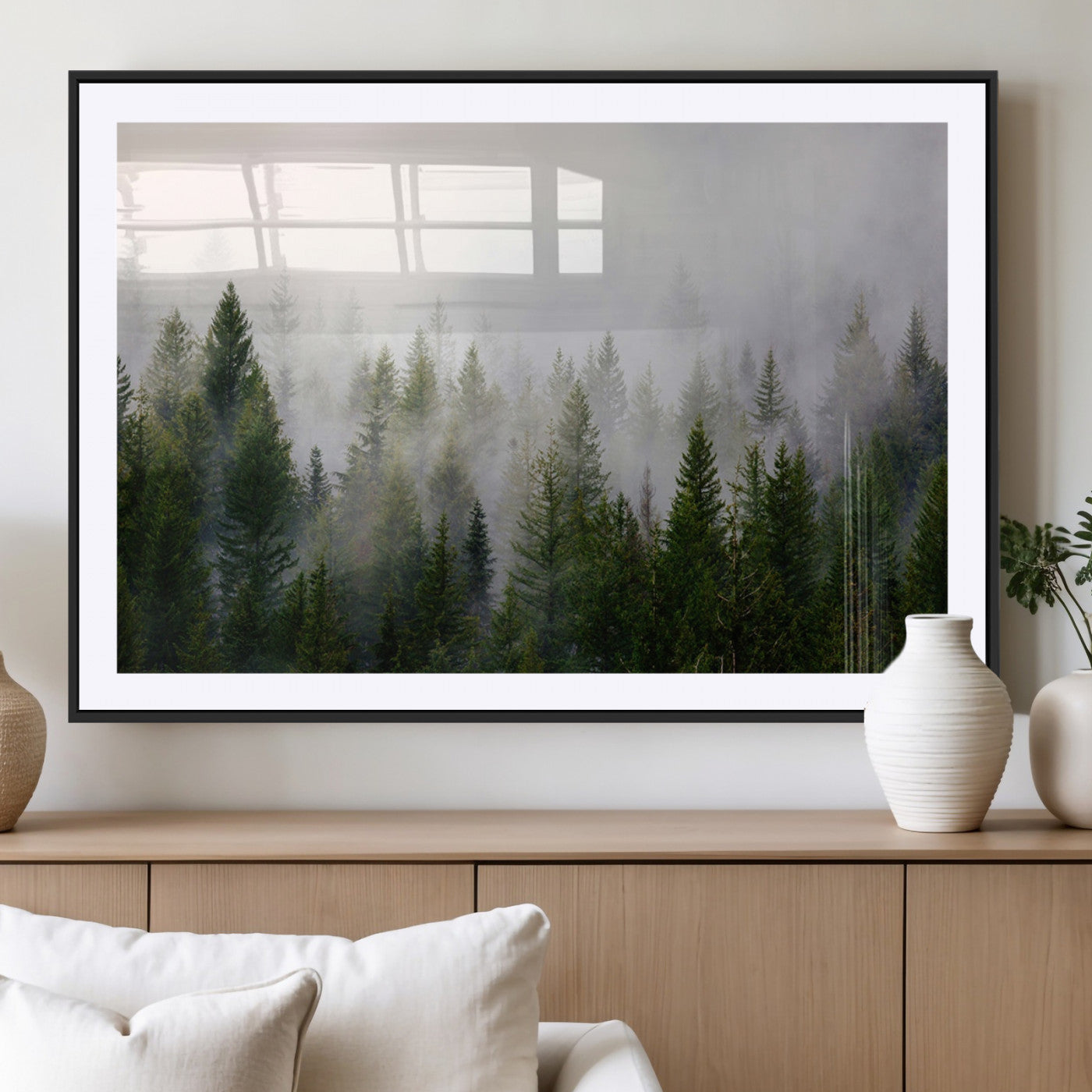 MGC-FP-36x24 - Forest Wall Art Canvas Print | Foggy Forest Wall Art | Pine Wood Forest Print