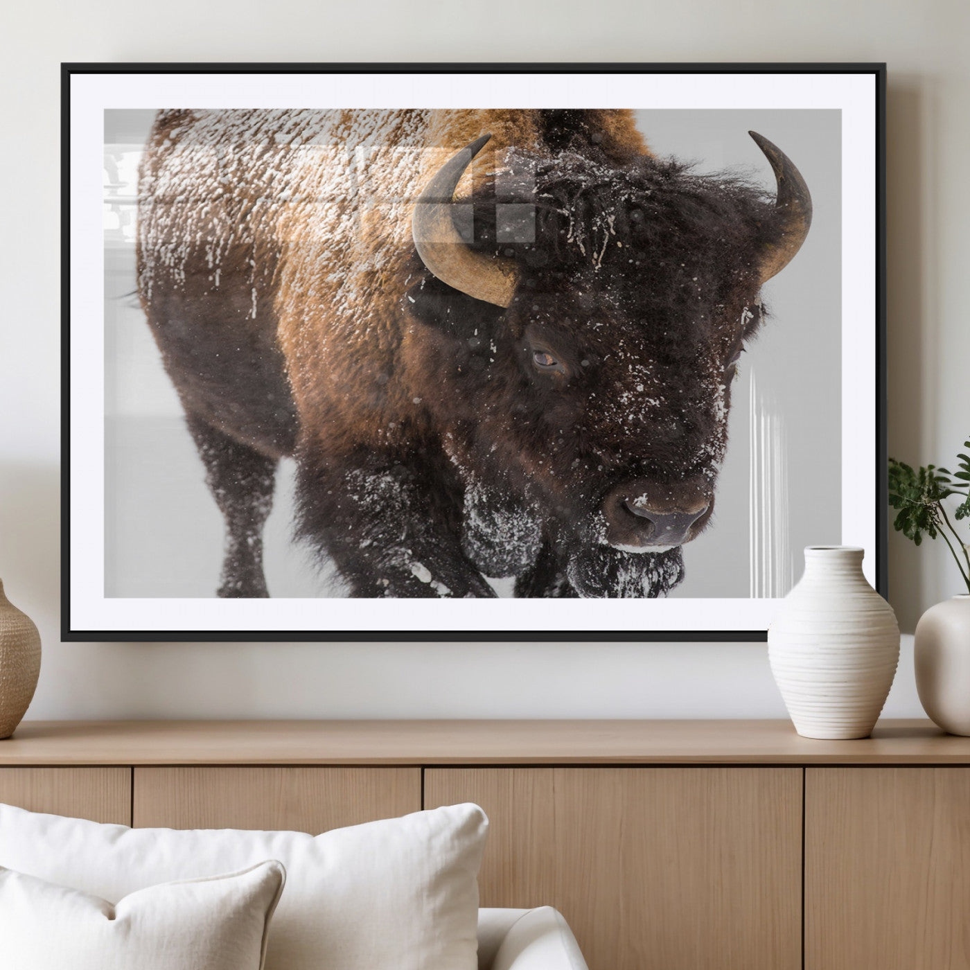 MGC-FP-36x24 - Bison Wall Art Canvas Print For Farmhouse, Wild Animal Wall Art, Framed Wild Bison Wall Art