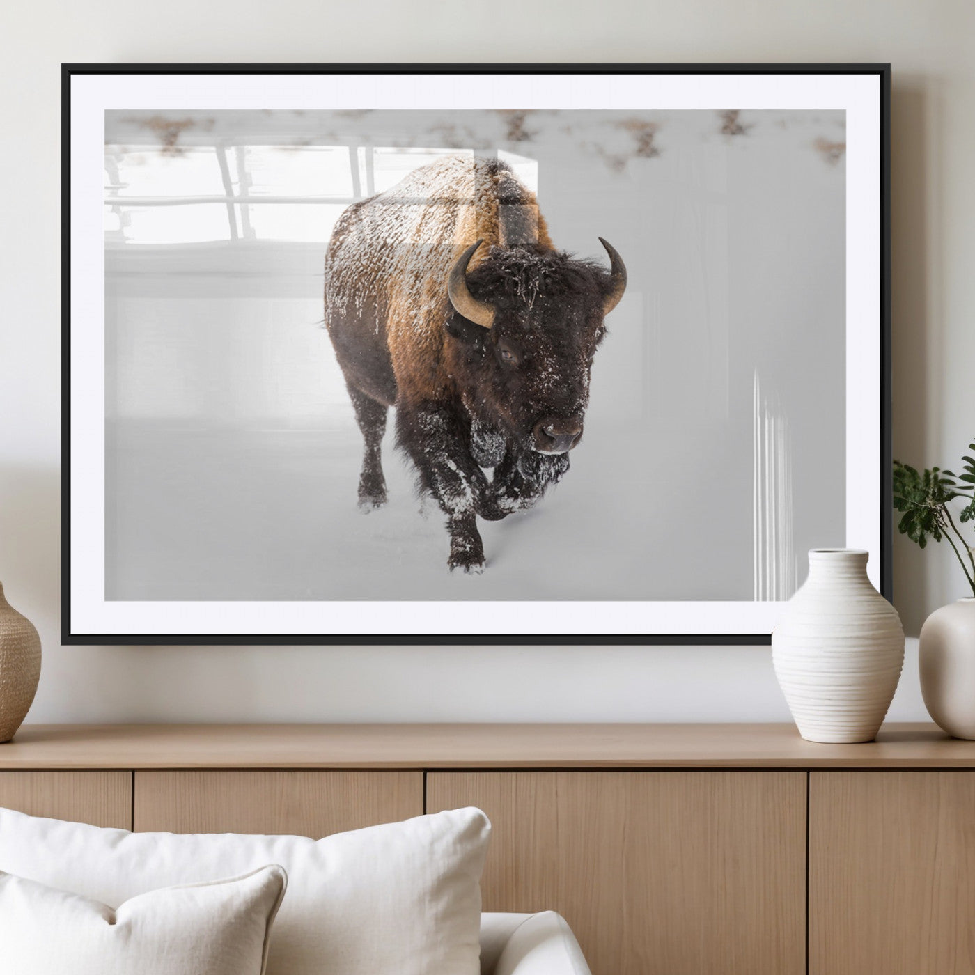 MGC-FP-36x24 - Bison Winter Wall Art Canvas Print For Farmhouse Decor