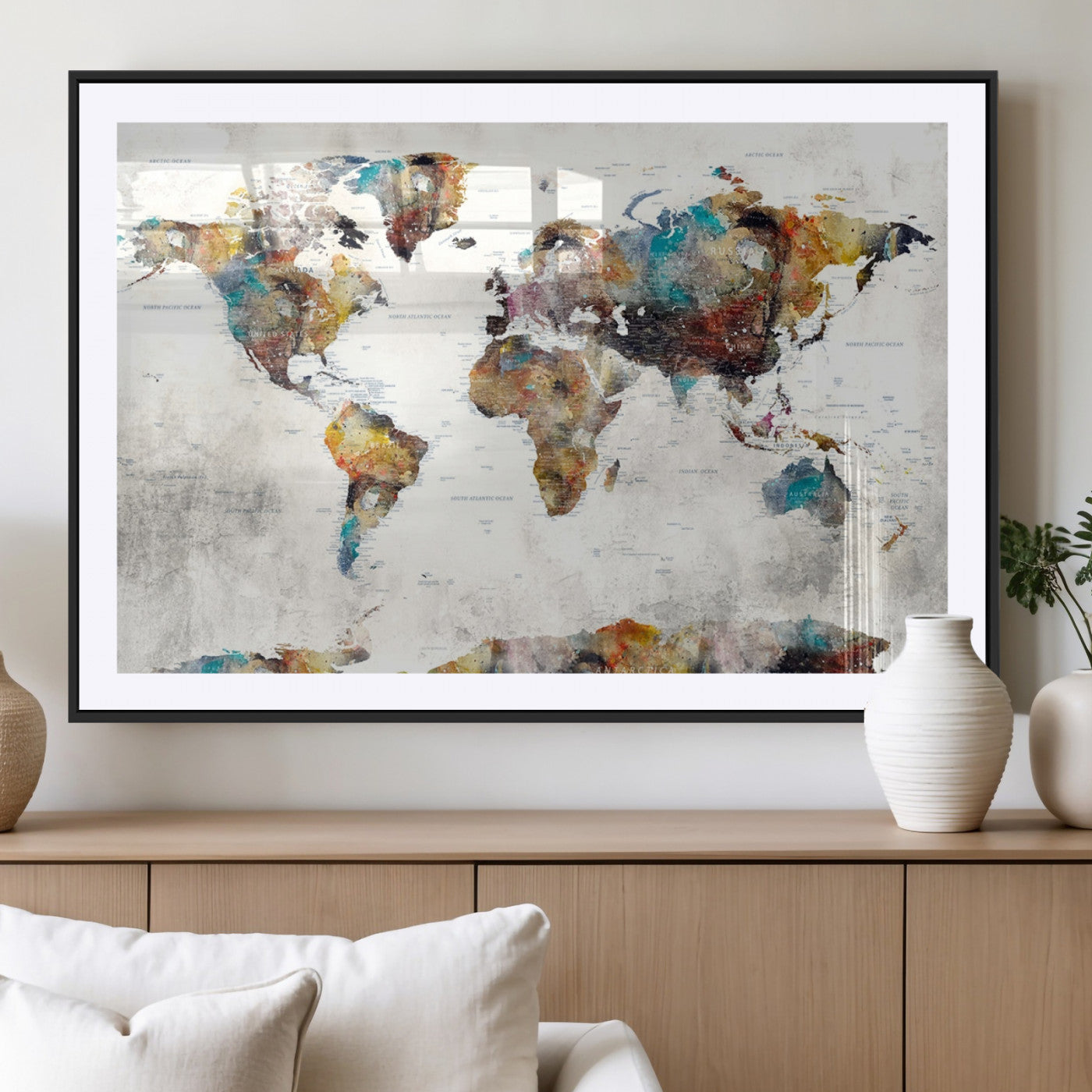MGC-FP-36x24 - Push Pin World Map Canvas Print – Framed Wall Art for Couples to Track Their Travels – Anniversary