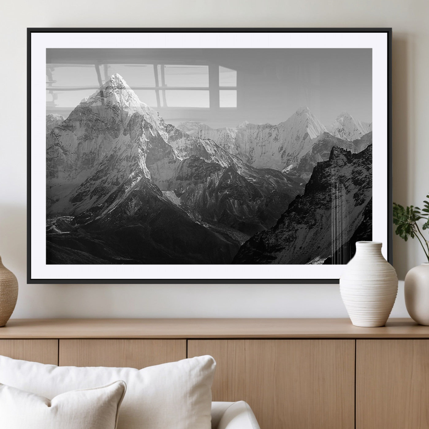 MGC-FP-36x24 - Everest Himalaya Mountain Peaks Black & White Triptych Canvas Art – Mountain Wall Decor, Everest