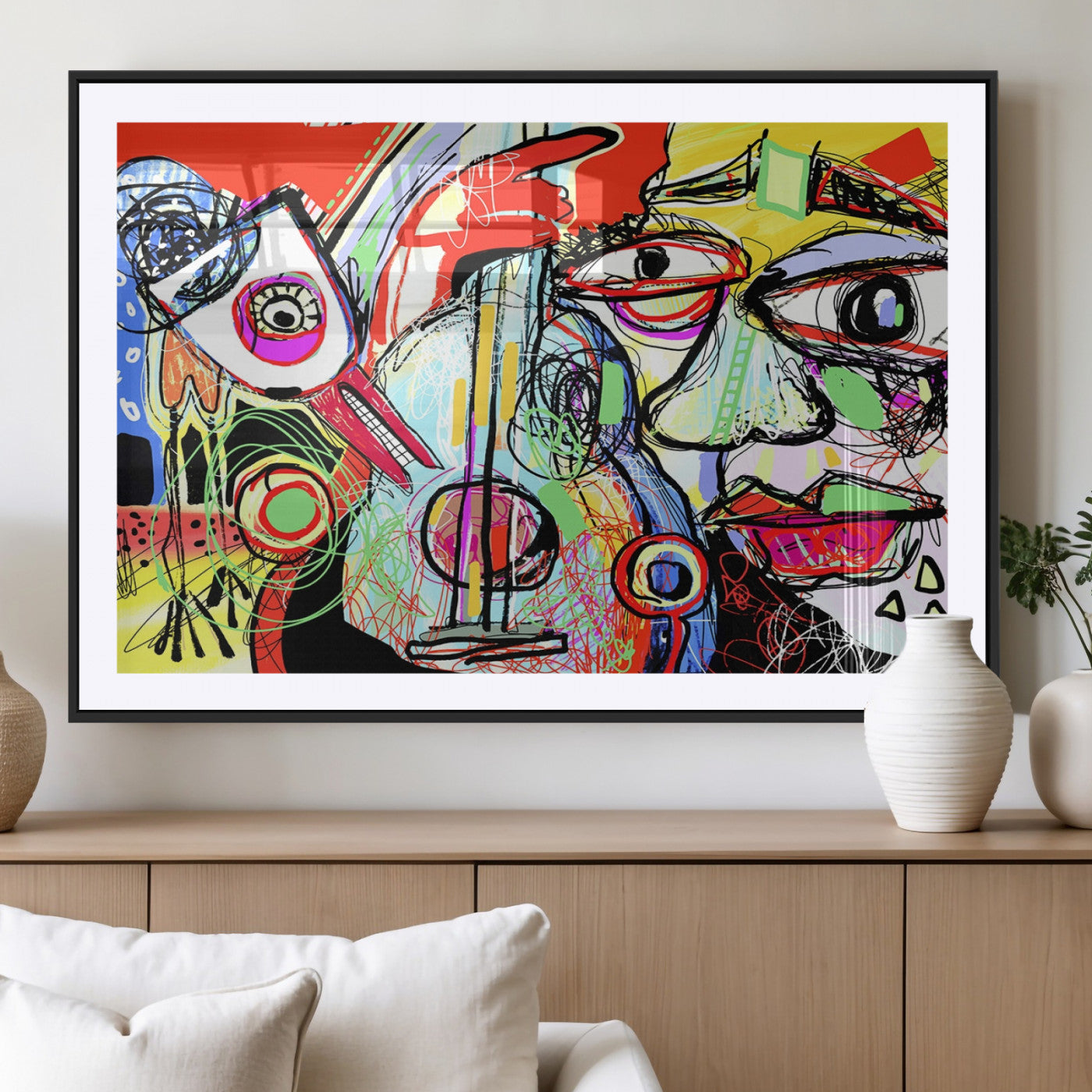 MGC-FP-36x24 - Picasso Style Art Abstract Canvas Wall Art Print , Colorful Abstract Artwork