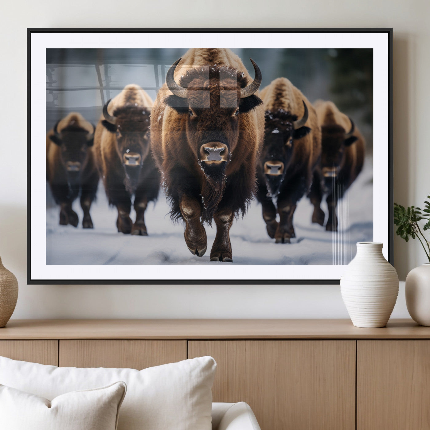 MGC-FP-36x24 - Buffalo Wall Art Canvas Print, American Bison Herd Wall Art Canvas Print - Bison Canvas Print