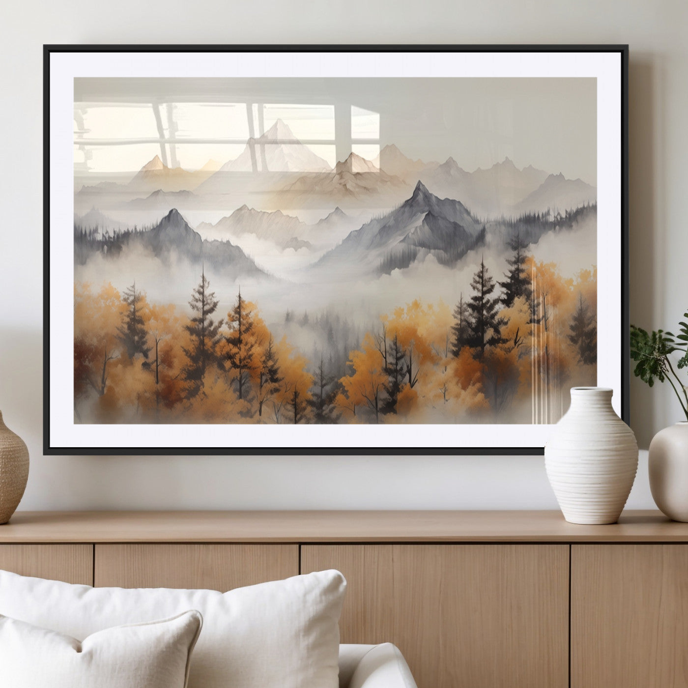 MGC-FP-36x24 - Abstract Mountain Wall Art | Misty Mountain Forest and Mountains Canvas Print for Living Room,