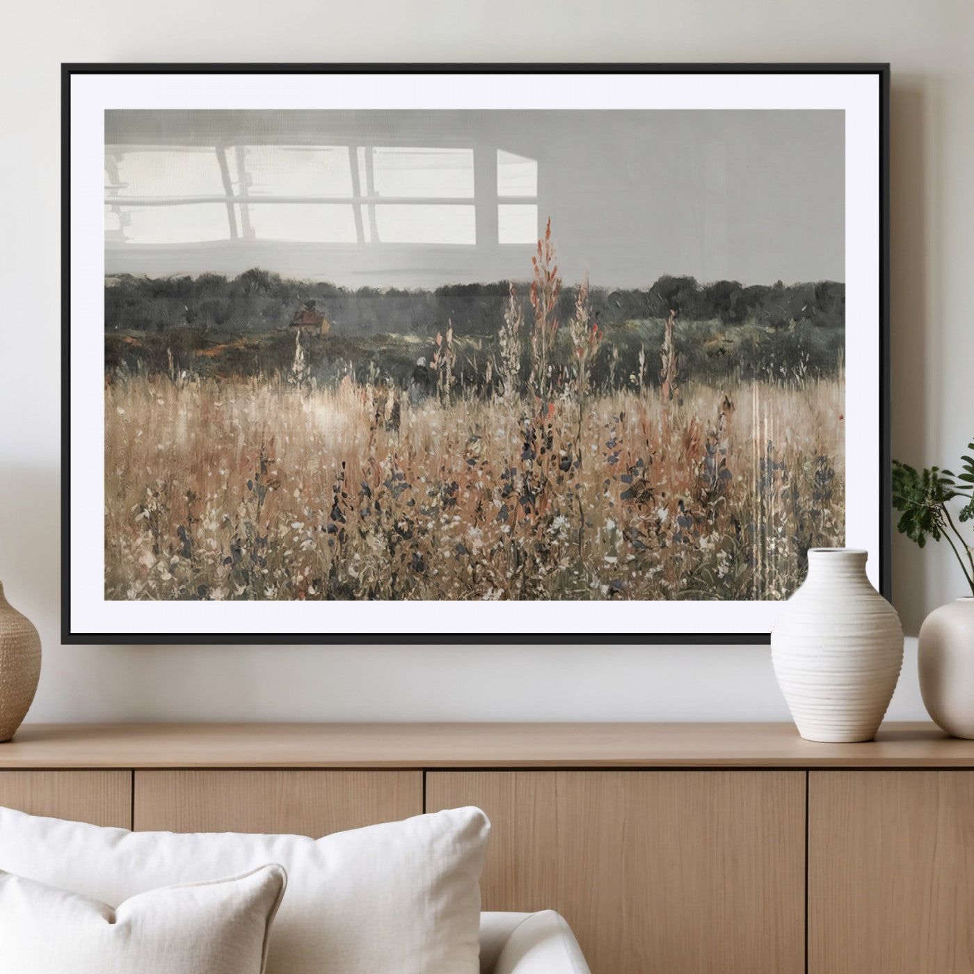 MGC-FP-36x24 - Abstract Wildflower Art Field Landscape Oil Painting Print, Country Field Wall Art - Framed Ready to Hang