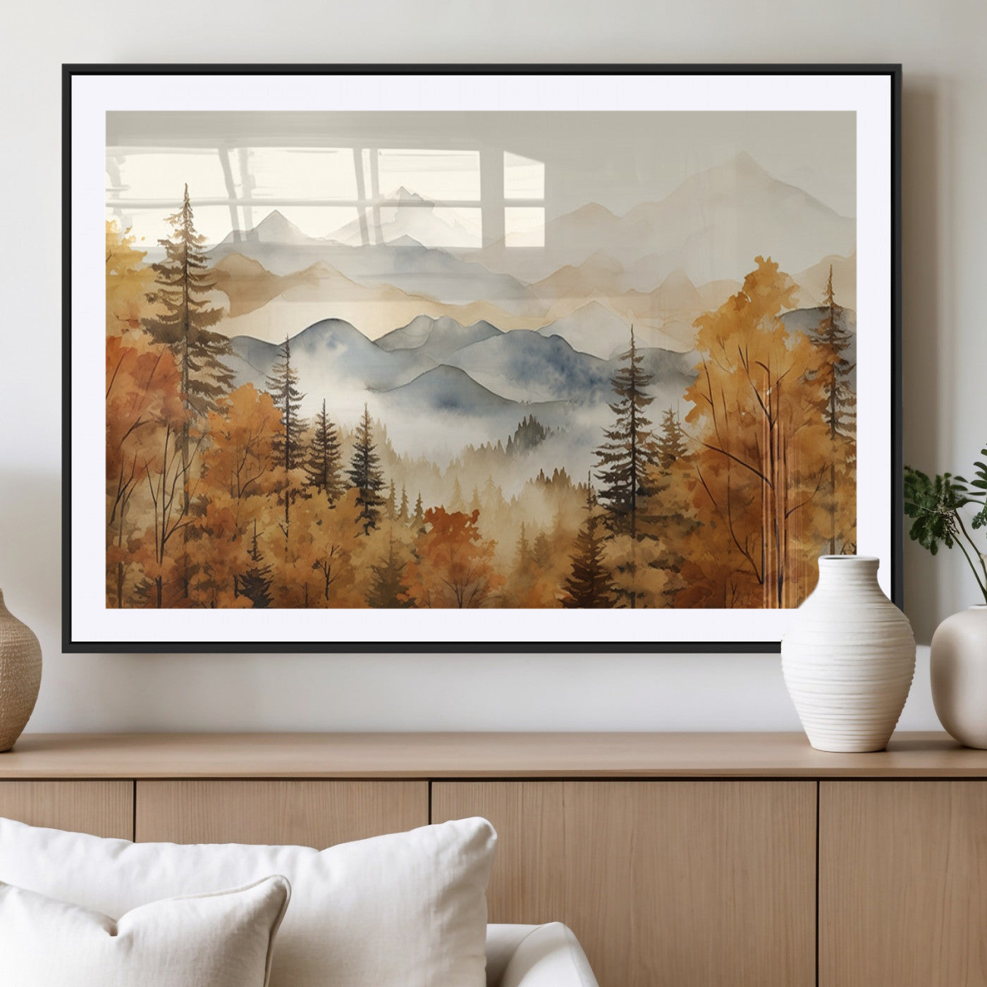 MGC-FP-36x24 - Golden Autumn Forest Wall Art Canvas | Mountain Landscape Canvas Print for Living Room or Bedroom |