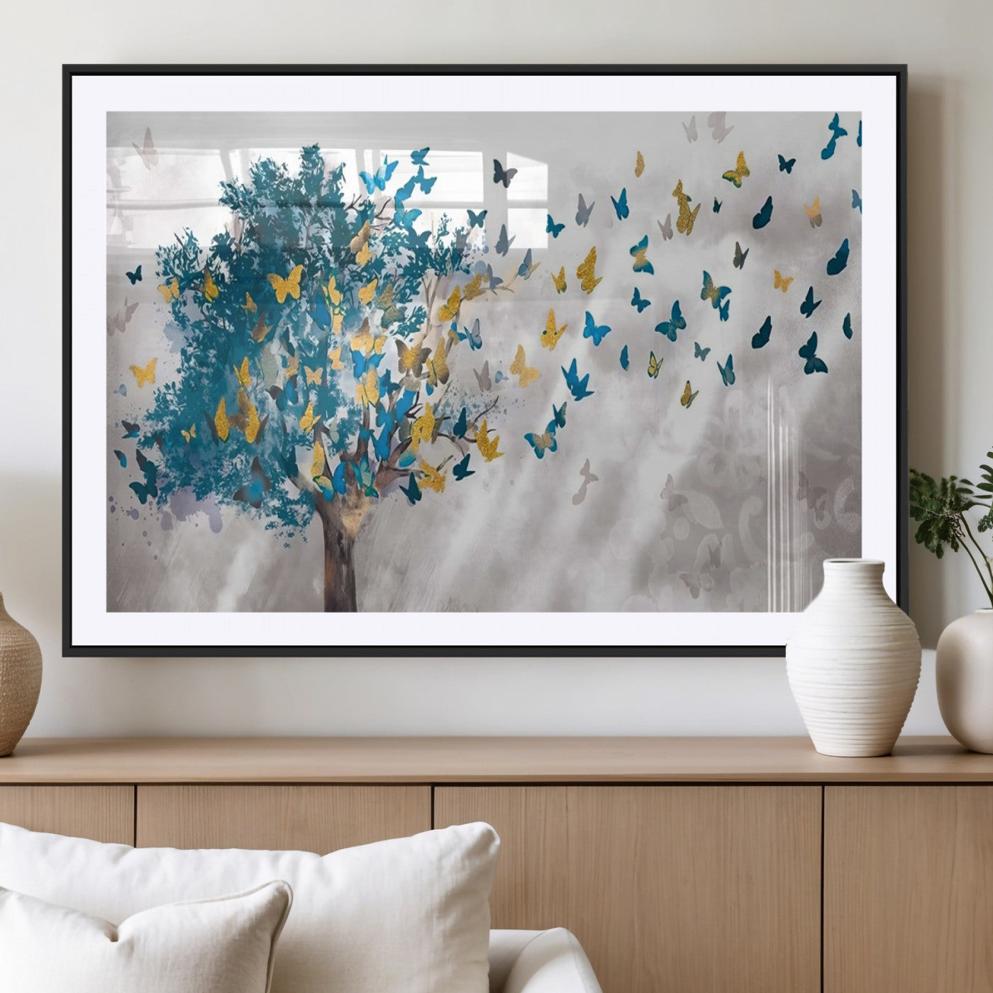 -Tree Butterfly Abstract Tree and Butterfly Wall Art Canvas Print
