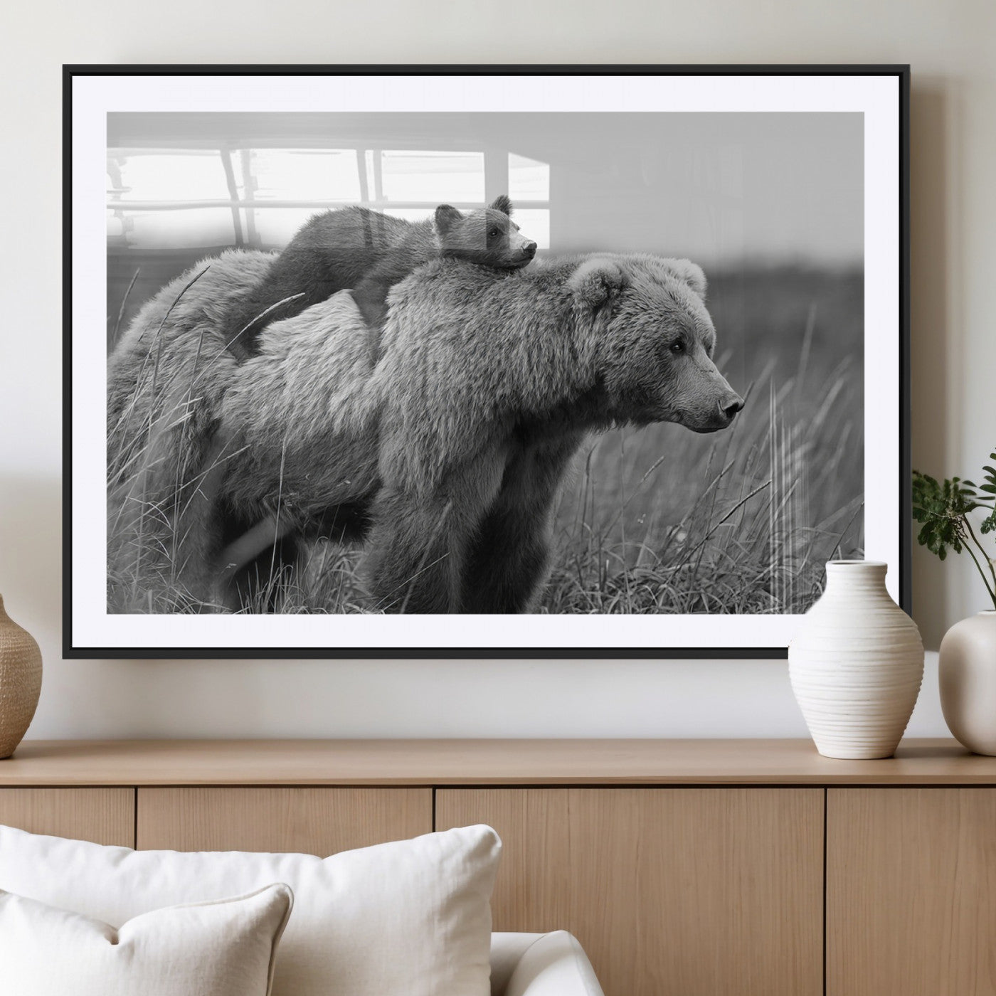 -Bear and Cub Wall Art Canvas | 399 Bear Cub Wildlife-Inspired Animal Art for Living Room or Office |