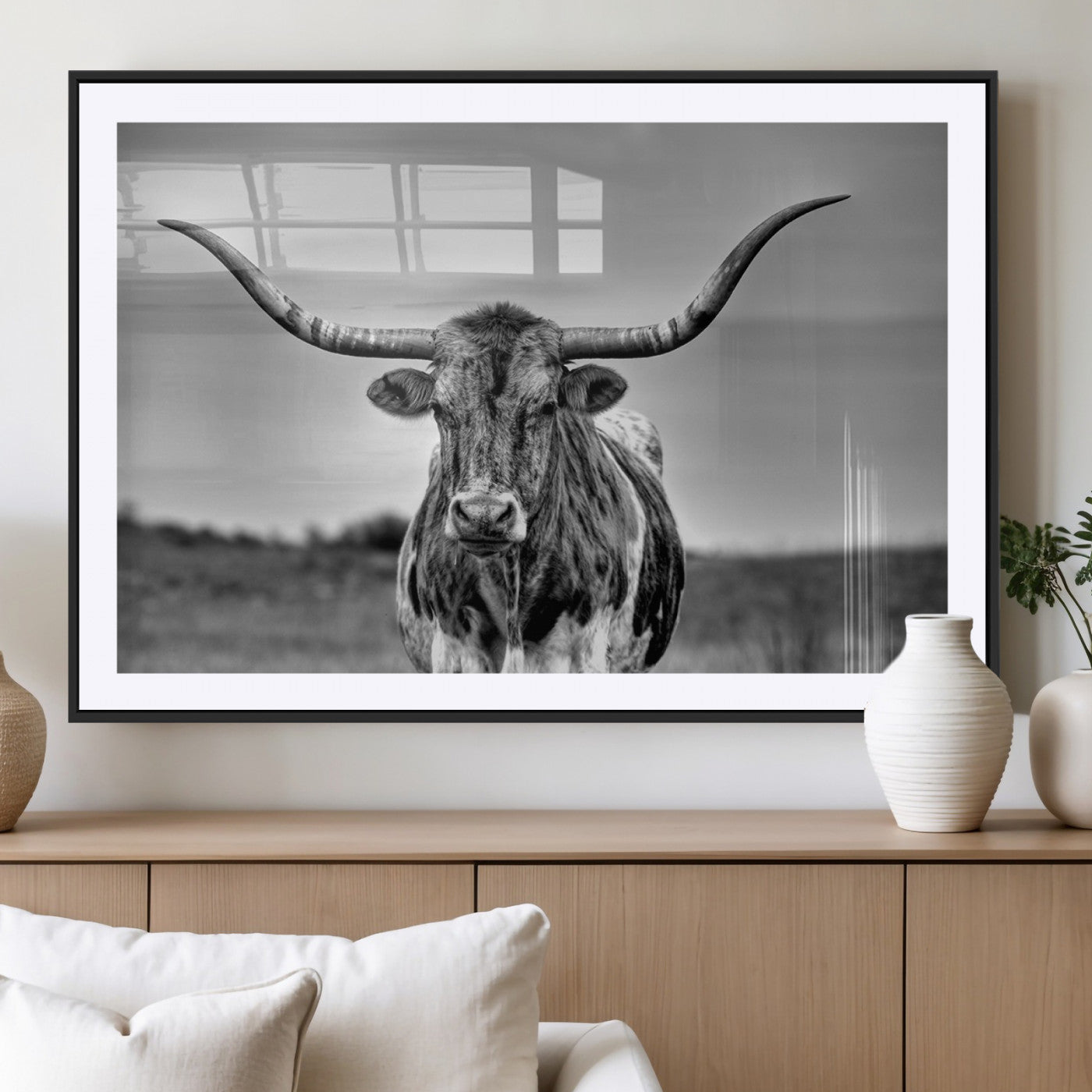 -Texas Longhorn Cow Wall Art, Texas Longhorn Canvas, Cattle Canvas Print