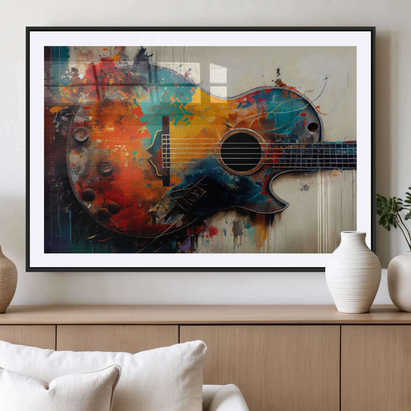 MGC-FP-36x24 - Abstract Guitar Wall Art Canvas | Vibrant Music-Inspired Art for Living Room or Studio | Colorful