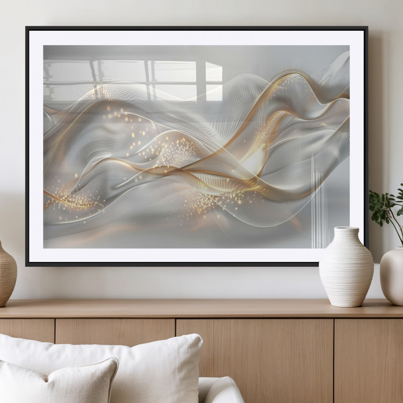 -Abstract art Grey and Gold Lines Wall Art