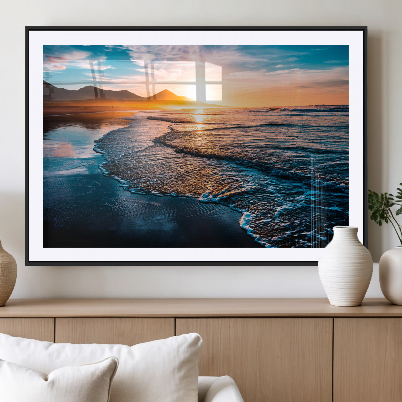 MGC-FP-36x24 - Beach Ocean Sunset on the Sea Wall Art Canvas, Beach Ocean Sunset Canvas Print