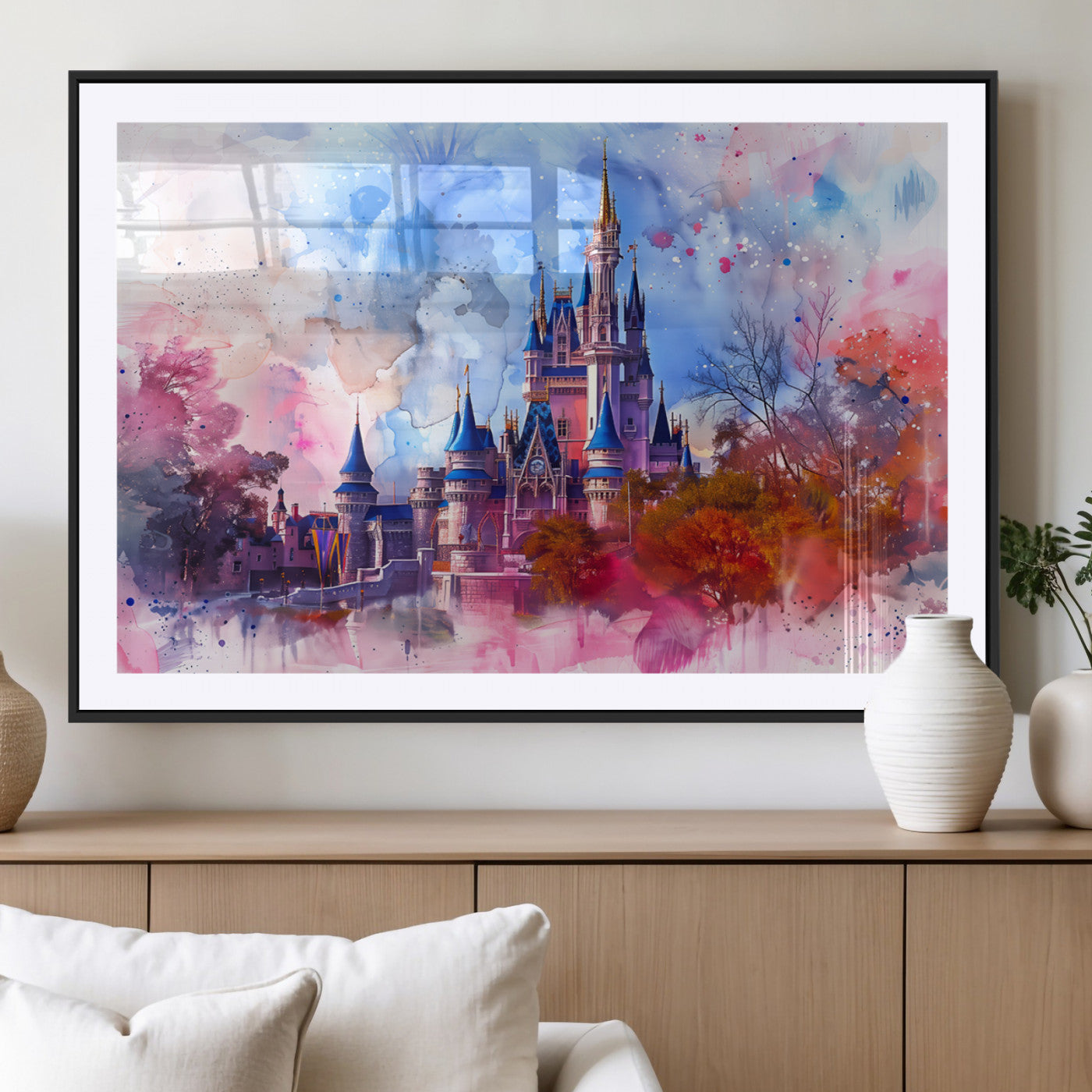 MGC-FP-36x24 - Disney Wall Art: Dreamy Watercolor Cinderella Castle Canvas Print