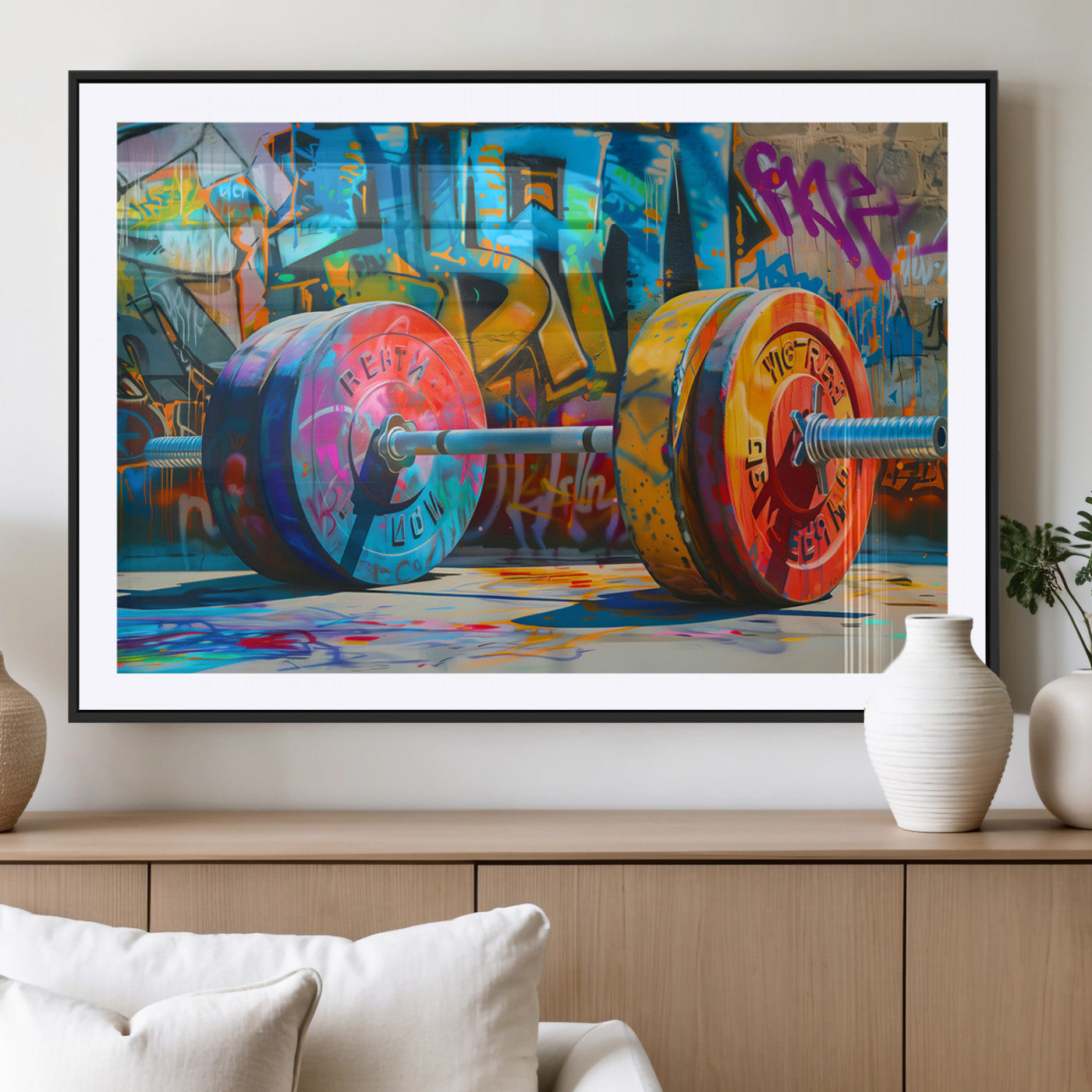 MGC-FP-36x24 - Fitness Gym Barbell Graffiti Wall Art Canvas Print