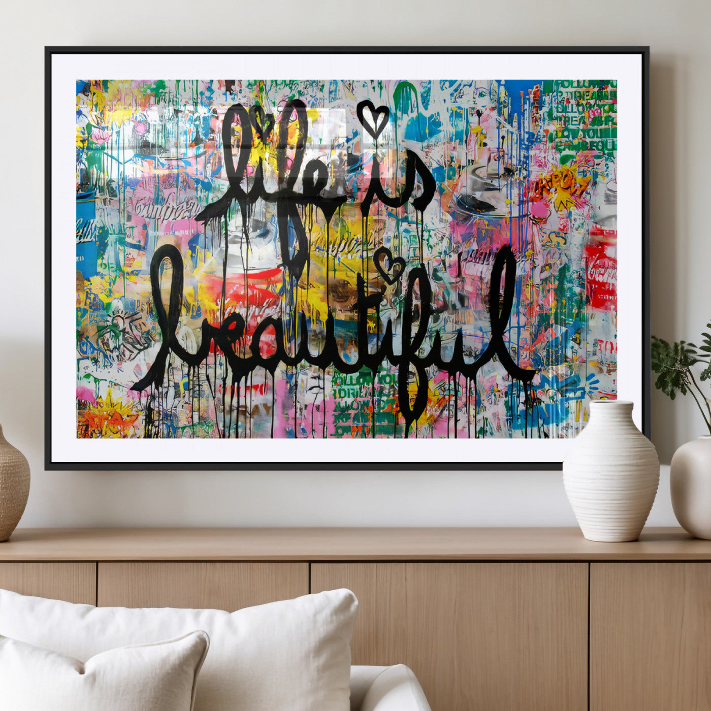 MGC-FP-36x24 - Life Beautiful Art Print - Banksy Graffiti Wall Art Canvas Print | Graffiti Wall Art Canvas Print