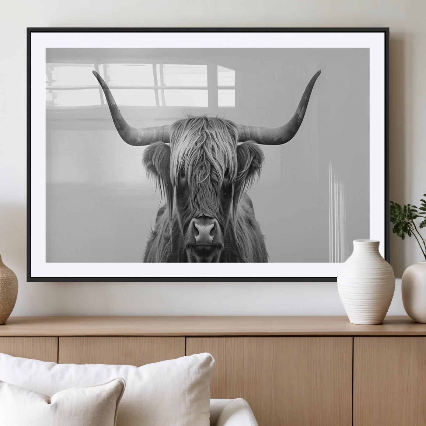 -Farmhouse Longhorn Wall Art Canvas Print, Longhorn Texas Wall Art Canvas Print