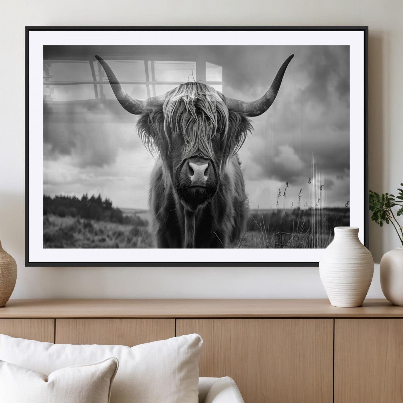 17924-MGC-FP-36x24_Black-Scottish Cow Wall Art Canvas Print | Longhorn Wall Art | Bighorn Animal Wall Art