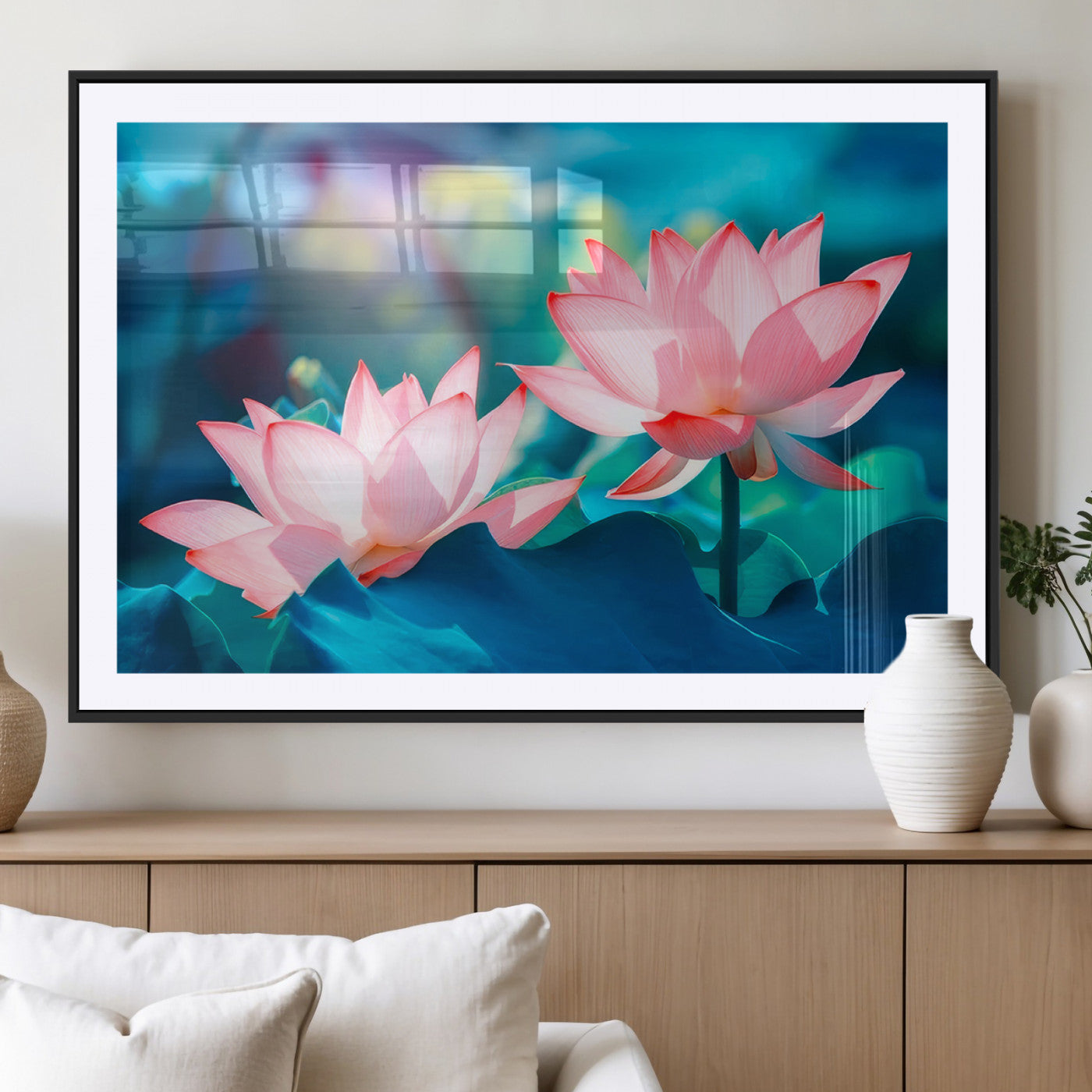 MGC-FP-36x24 - Pink Lotus Flower Canvas Wall Art | Vibrant Floral Wall Decor for Living Room, Office, or Bedroom |